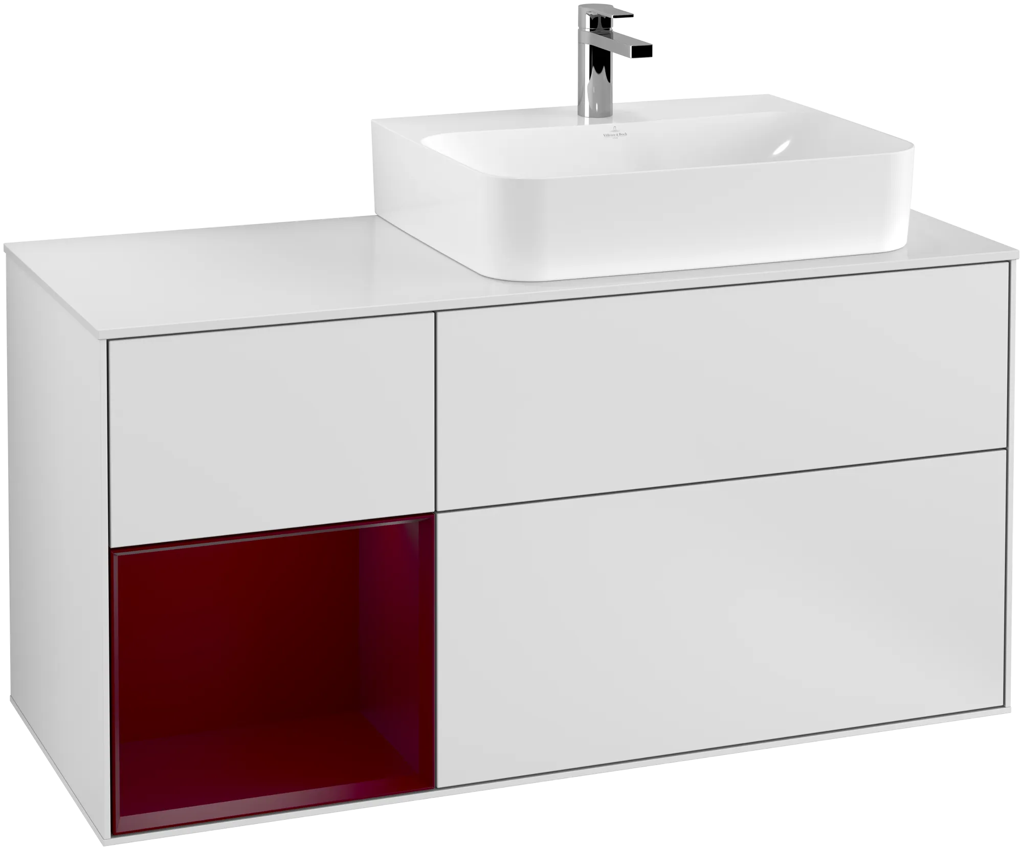 Bild von VILLEROY BOCH Finion Waschbeckenunterschrank, mit Beleuchtung, 3 Auszüge, 1200 x 603 x 501 mm, White Matt Lacquer / Peony Matt Lacquer / Glass White Matt #G141HBMT