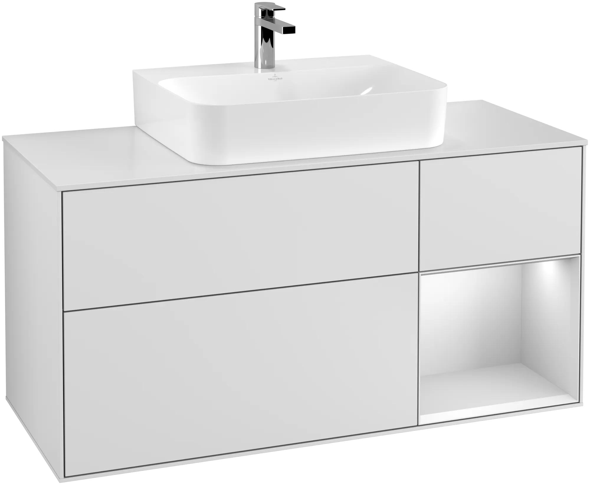 Bild von VILLEROY BOCH Finion Waschbeckenunterschrank, mit Beleuchtung, 3 Auszüge, 1200 x 603 x 501 mm, White Matt Lacquer / White Matt Lacquer / Glass White Matt #G171MTMT