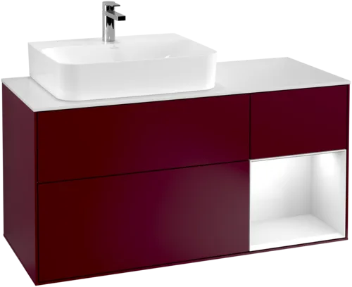 Bild von VILLEROY BOCH Finion Waschbeckenunterschrank, mit Beleuchtung, 3 Auszüge, 1200 x 603 x 501 mm, Peony Matt Lacquer / Glossy White Lacquer / Glass White Matt #G151GFHB