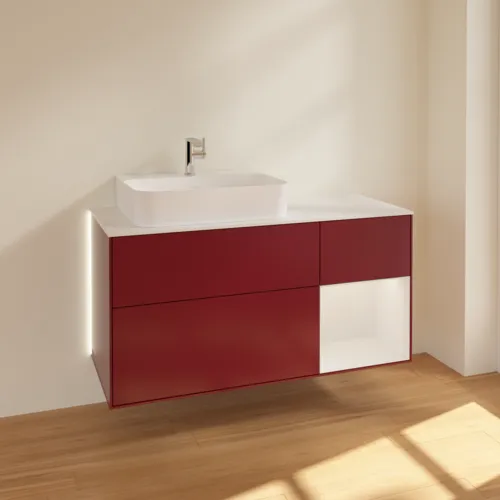 Obrázek VILLEROY BOCH Finion Vanity unit, with lighting, 3 pull-out compartments, 1200 x 603 x 501 mm, Peony Matt Lacquer / Glossy White Lacquer / Glass White Matt #G151GFHB