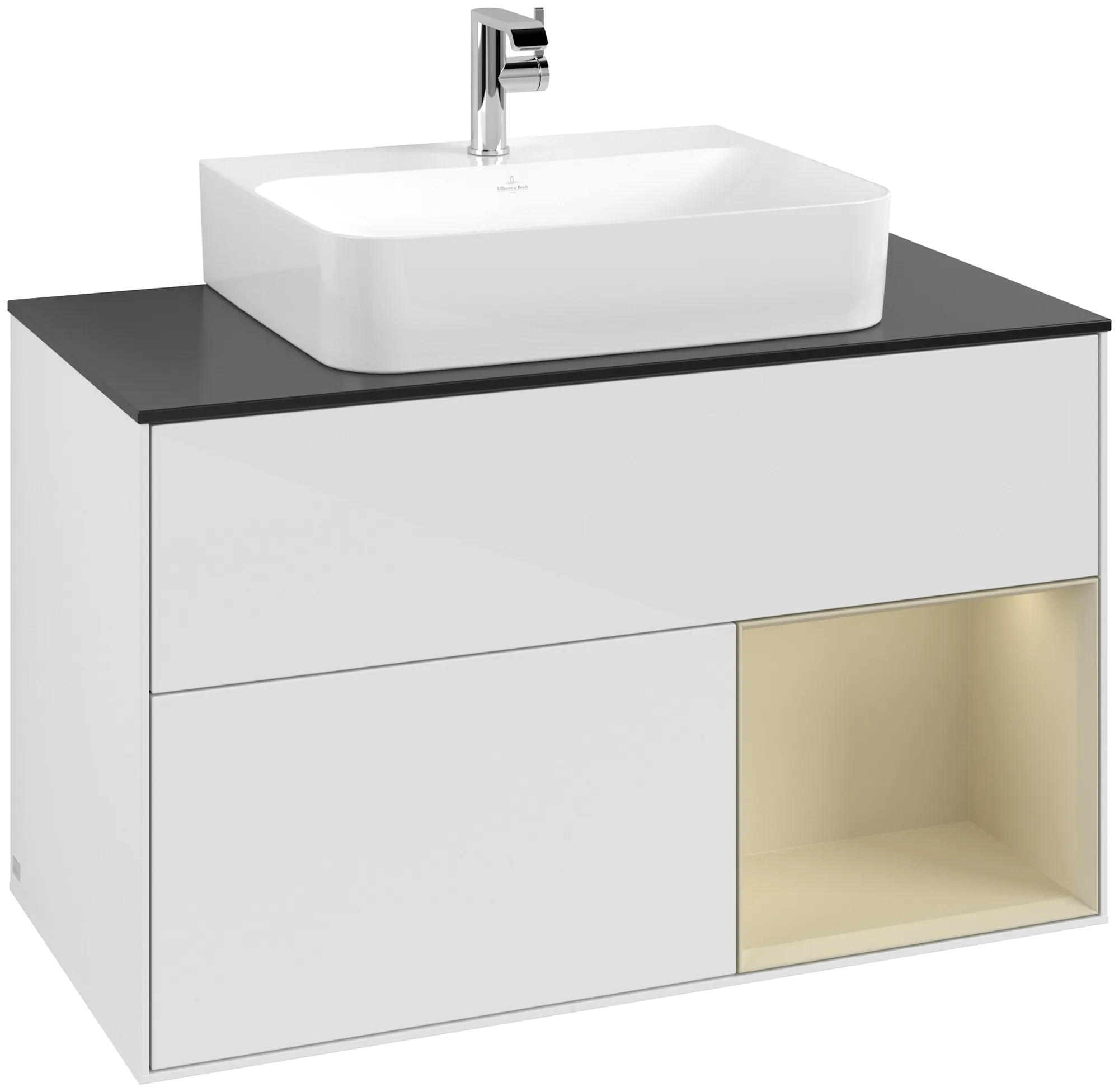 Bild von VILLEROY BOCH Finion Waschbeckenunterschrank, mit Beleuchtung, 2 Auszüge, 1000 x 603 x 501 mm, Glossy White Lacquer / Silk Grey Matt Lacquer / Glass Black Matt #G122HJGF