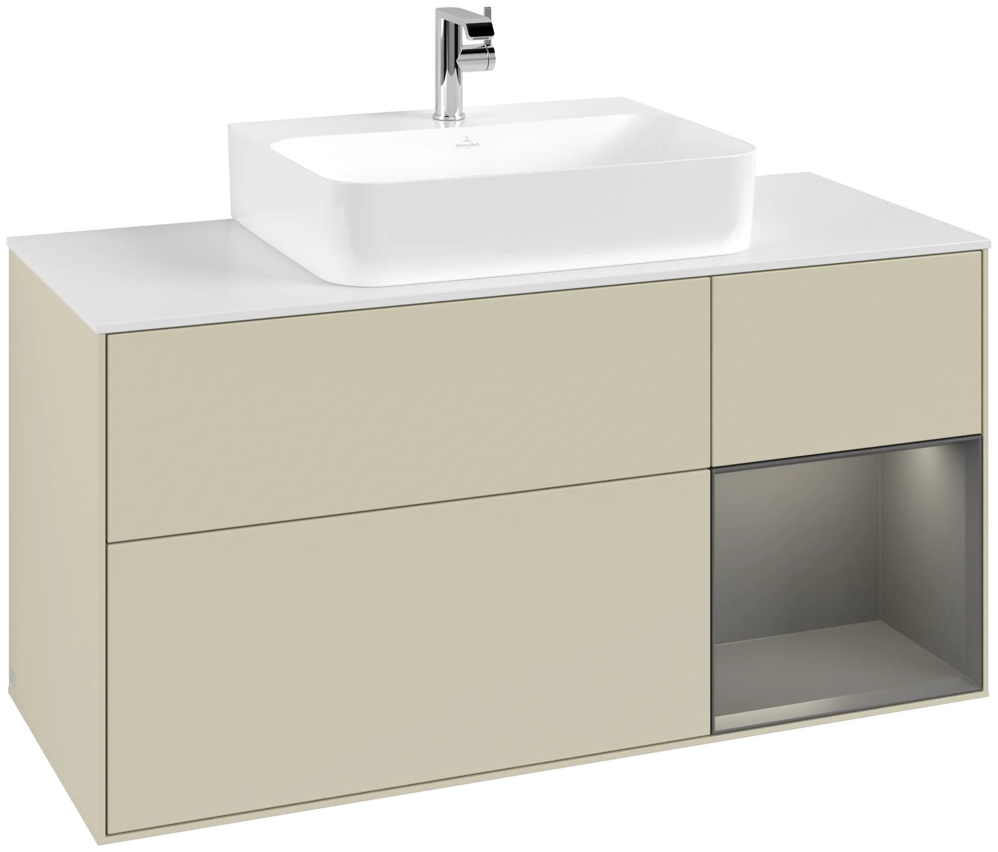 Bild von VILLEROY BOCH Finion Waschbeckenunterschrank, mit Beleuchtung, 3 Auszüge, 1200 x 603 x 501 mm, Silk Grey Matt Lacquer / Anthracite Matt Lacquer / Glass White Matt #G171GKHJ
