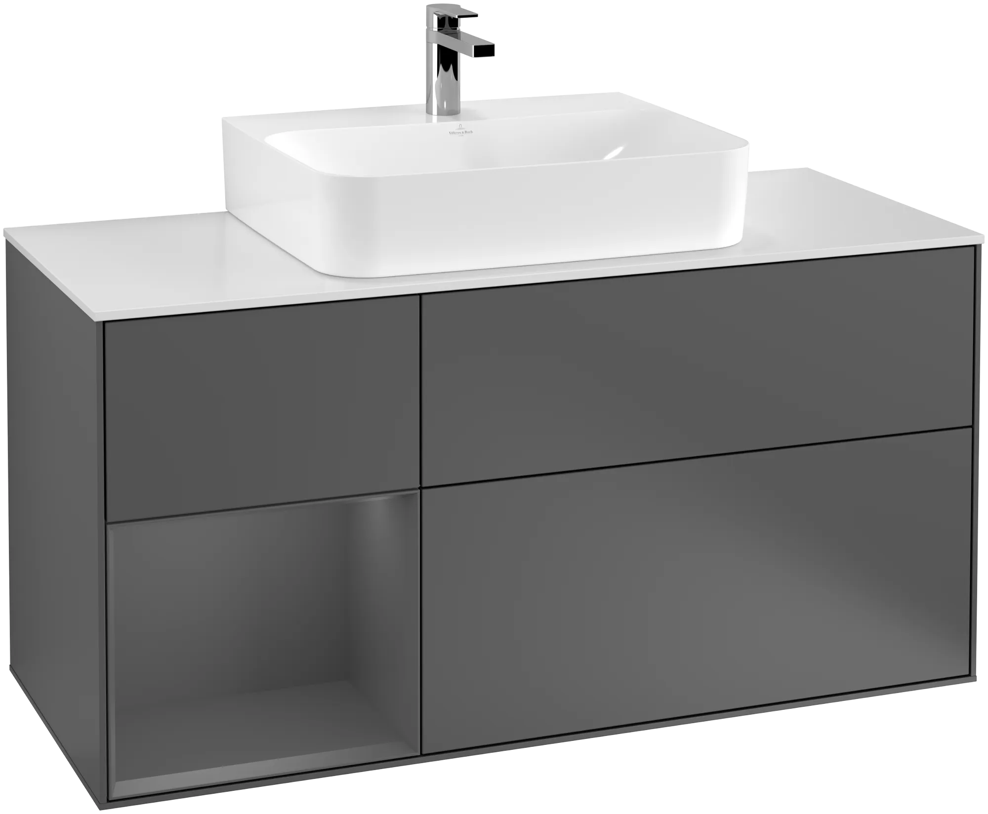 Bild von VILLEROY BOCH Finion Waschbeckenunterschrank, mit Beleuchtung, 3 Auszüge, 1200 x 603 x 501 mm, Anthracite Matt Lacquer / Anthracite Matt Lacquer / Glass White Matt #G161GKGK