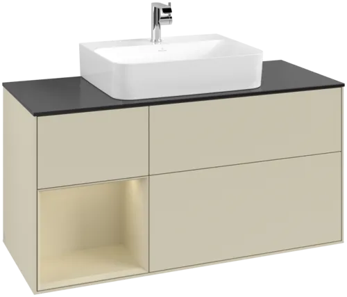 Bild von VILLEROY BOCH Finion Waschbeckenunterschrank, mit Beleuchtung, 3 Auszüge, 1200 x 603 x 501 mm, Silk Grey Matt Lacquer / Silk Grey Matt Lacquer / Glass Black Matt #G162HJHJ