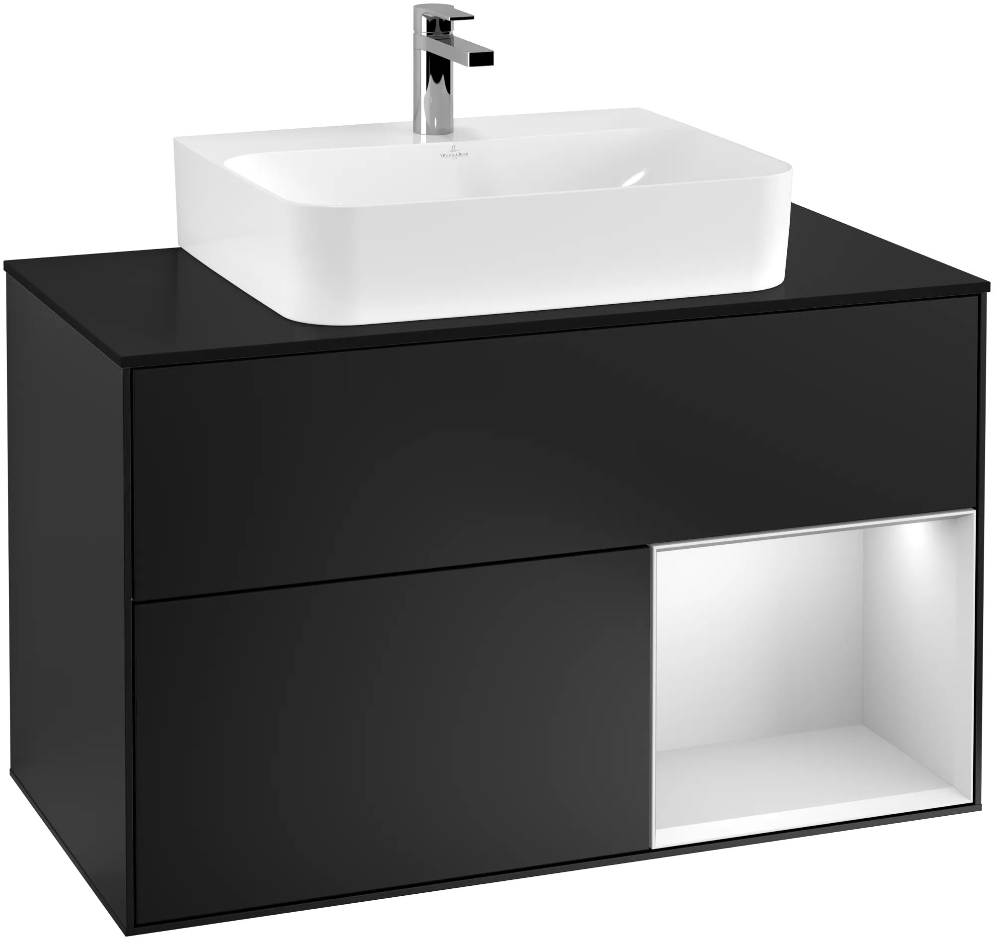 Obrázek VILLEROY BOCH Finion Vanity unit, with lighting, 2 pull-out compartments, 1000 x 603 x 501 mm, Black Matt Lacquer / White Matt Lacquer / Glass Black Matt #G122MTPD
