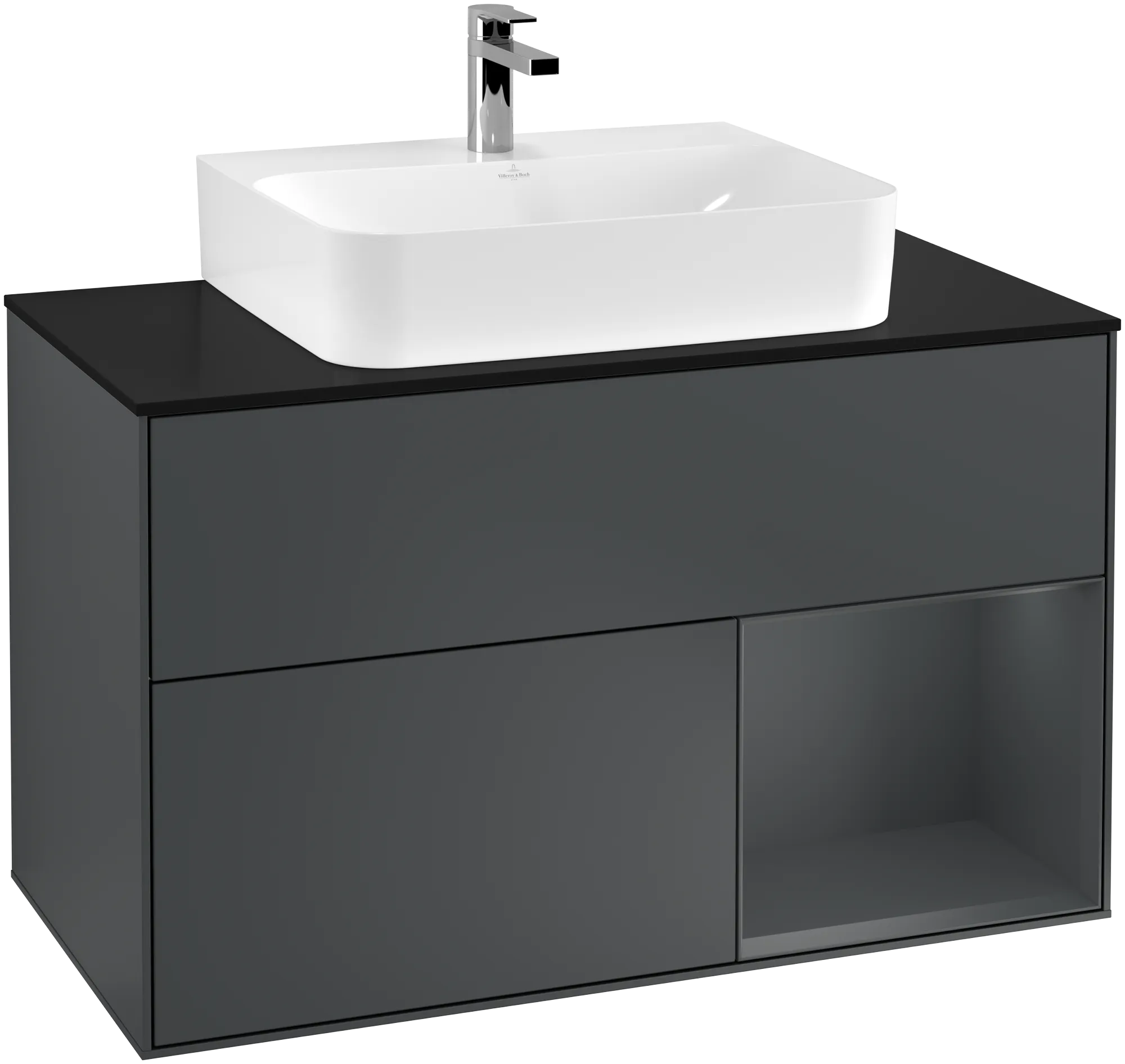 Bild von VILLEROY BOCH Finion Waschbeckenunterschrank, mit Beleuchtung, 2 Auszüge, 1000 x 603 x 501 mm, Midnight Blue Matt Lacquer / Midnight Blue Matt Lacquer / Glass Black Matt #G122HGHG