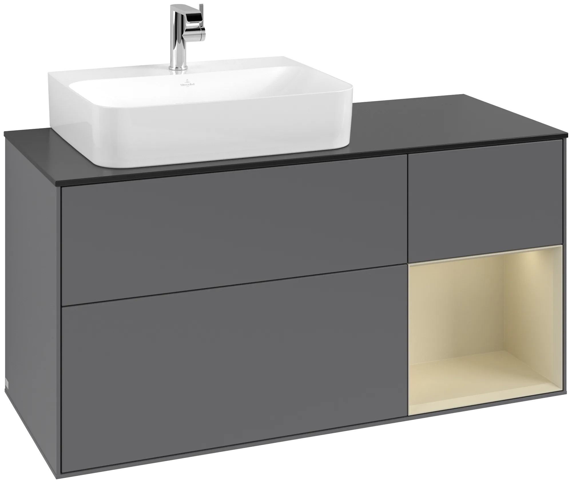 Bild von VILLEROY BOCH Finion Waschbeckenunterschrank, mit Beleuchtung, 3 Auszüge, 1200 x 603 x 501 mm, Anthracite Matt Lacquer / Silk Grey Matt Lacquer / Glass Black Matt #G152HJGK