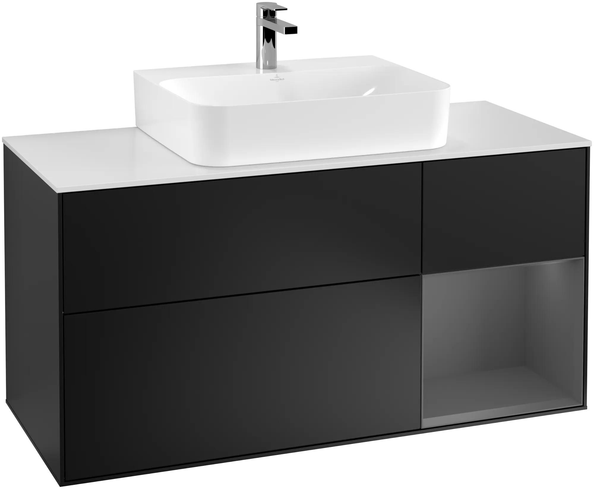 Bild von VILLEROY BOCH Finion Waschbeckenunterschrank, mit Beleuchtung, 3 Auszüge, 1200 x 603 x 501 mm, Black Matt Lacquer / Anthracite Matt Lacquer / Glass White Matt #G171GKPD