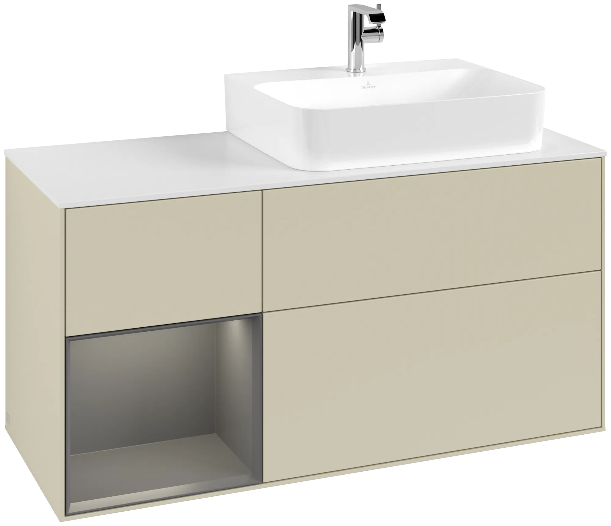 Bild von VILLEROY BOCH Finion Waschbeckenunterschrank, mit Beleuchtung, 3 Auszüge, 1200 x 603 x 501 mm, Silk Grey Matt Lacquer / Anthracite Matt Lacquer / Glass White Matt #G141GKHJ
