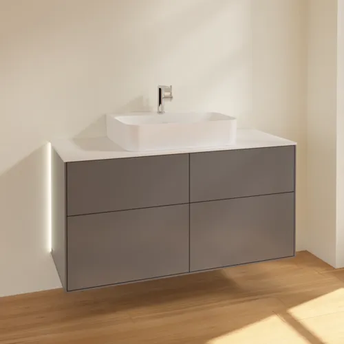 Bild von VILLEROY BOCH Finion Waschbeckenunterschrank, mit Beleuchtung, 4 Auszüge, 1200 x 603 x 501 mm, Anthracite Matt Lacquer / Glass White Matt #G13100GK