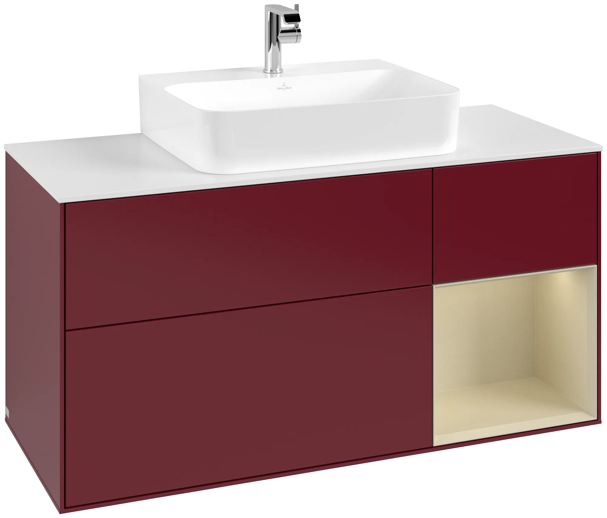 Bild von VILLEROY BOCH Finion Waschbeckenunterschrank, mit Beleuchtung, 3 Auszüge, 1200 x 603 x 501 mm, Peony Matt Lacquer / Silk Grey Matt Lacquer / Glass White Matt #G171HJHB