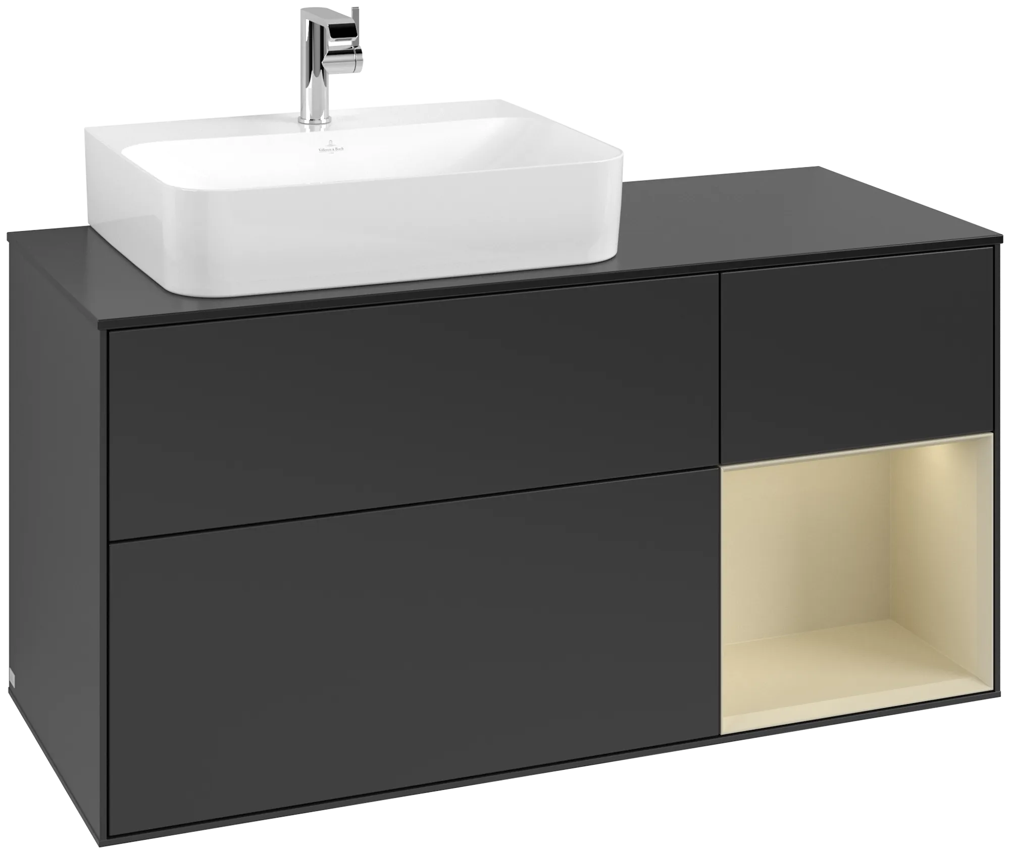 Obrázek VILLEROY BOCH Finion Vanity unit, with lighting, 3 pull-out compartments, 1200 x 603 x 501 mm, Black Matt Lacquer / Silk Grey Matt Lacquer / Glass Black Matt #G152HJPD