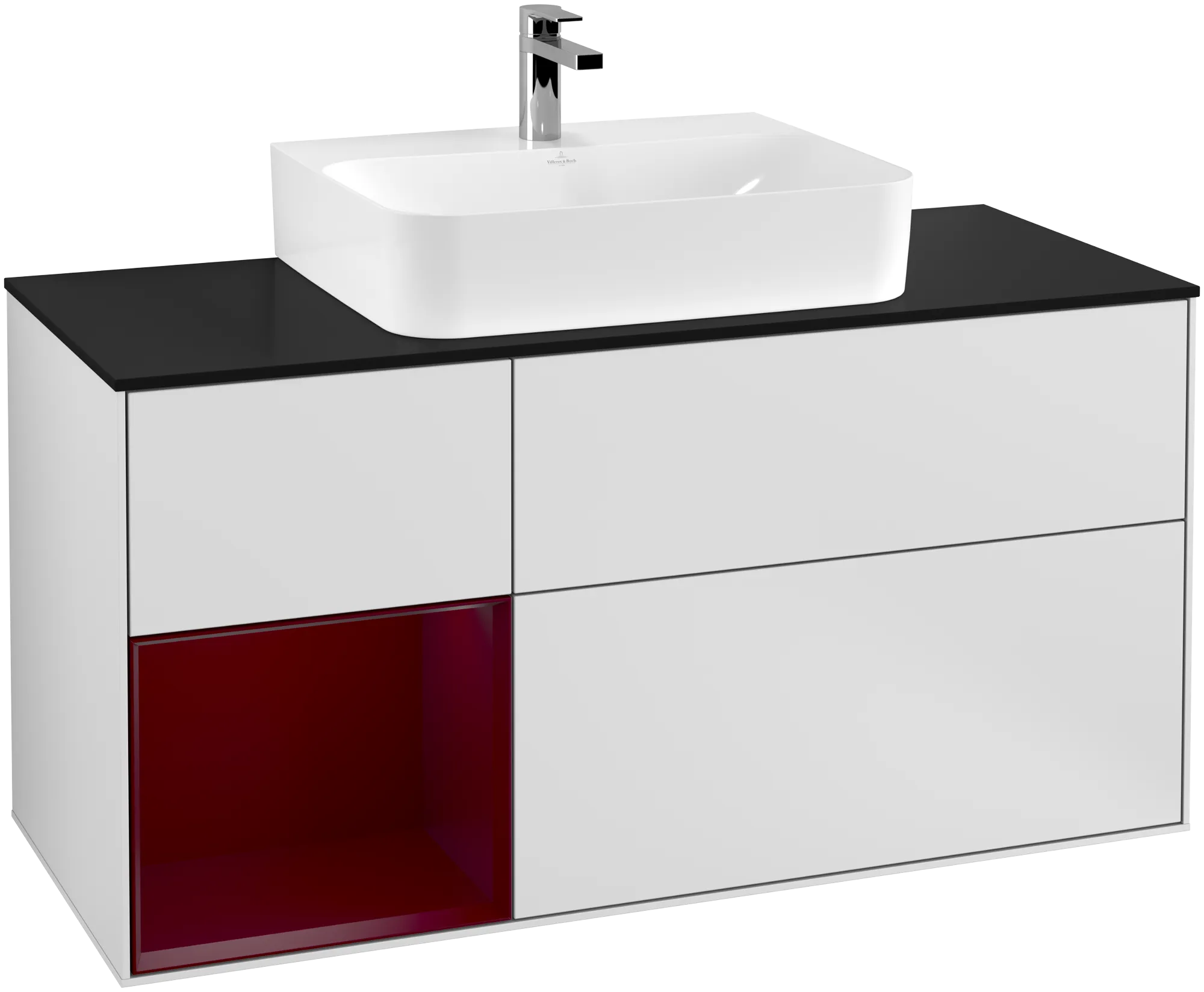 Bild von VILLEROY BOCH Finion Waschbeckenunterschrank, mit Beleuchtung, 3 Auszüge, 1200 x 603 x 501 mm, White Matt Lacquer / Peony Matt Lacquer / Glass Black Matt #G162HBMT
