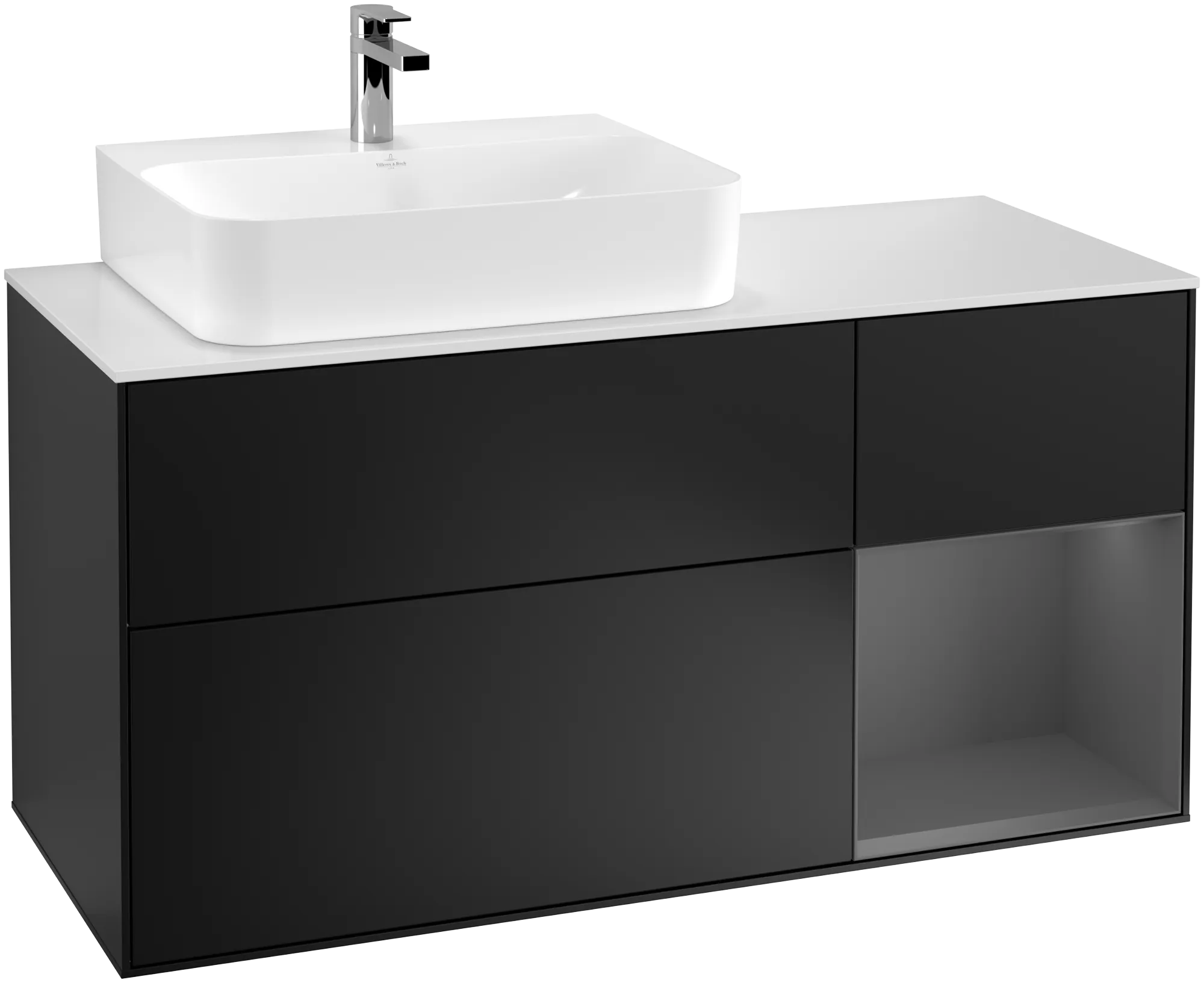 Bild von VILLEROY BOCH Finion Waschbeckenunterschrank, mit Beleuchtung, 3 Auszüge, 1200 x 603 x 501 mm, Black Matt Lacquer / Anthracite Matt Lacquer / Glass White Matt #G151GKPD