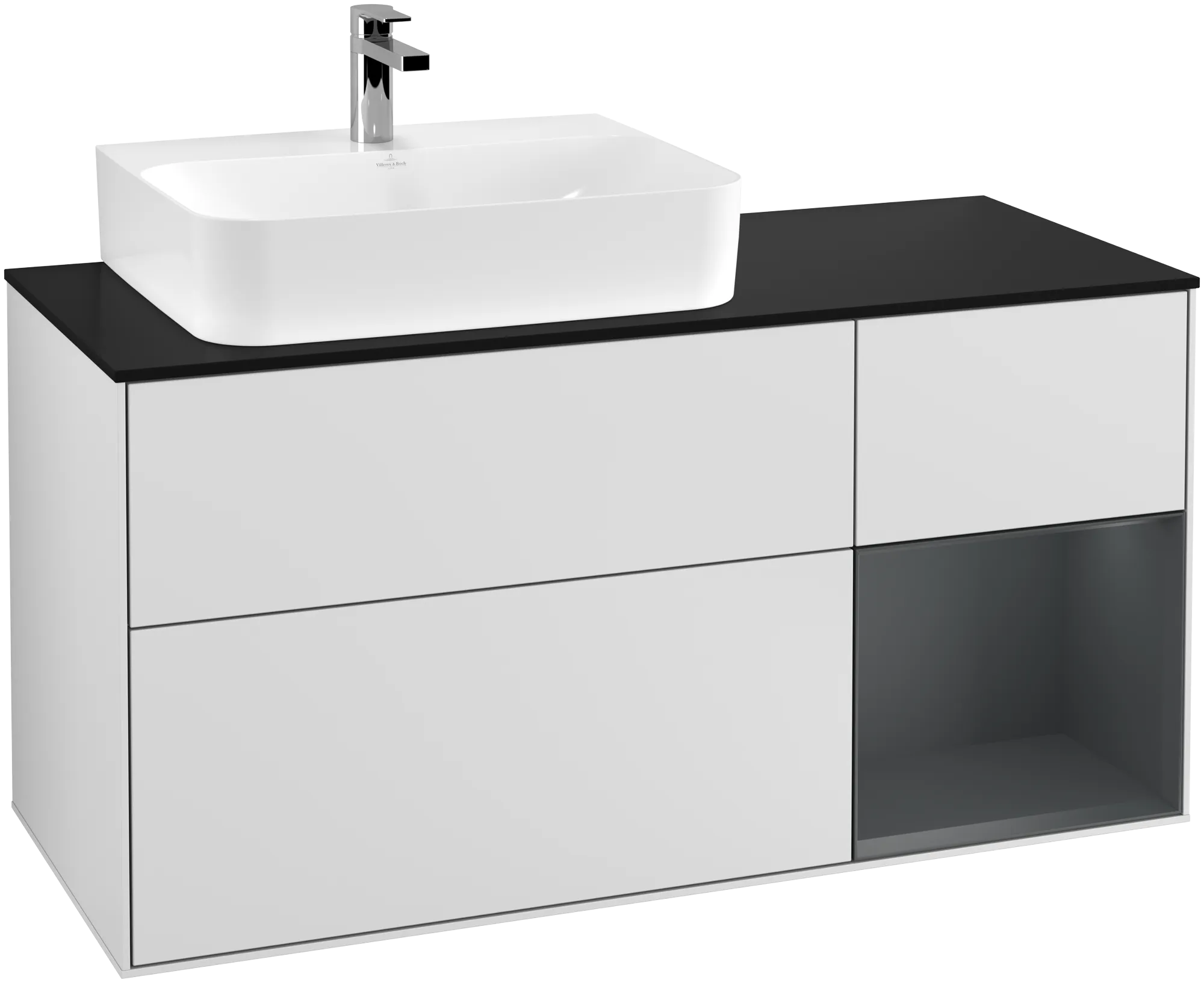 Bild von VILLEROY BOCH Finion Waschbeckenunterschrank, mit Beleuchtung, 3 Auszüge, 1200 x 603 x 501 mm, White Matt Lacquer / Midnight Blue Matt Lacquer / Glass Black Matt #G152HGMT