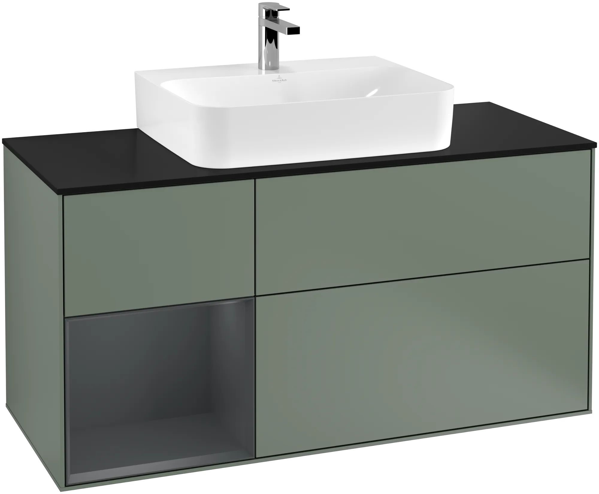 Bild von VILLEROY BOCH Finion Waschbeckenunterschrank, mit Beleuchtung, 3 Auszüge, 1200 x 603 x 501 mm, Olive Matt Lacquer / Midnight Blue Matt Lacquer / Glass Black Matt #G162HGGM