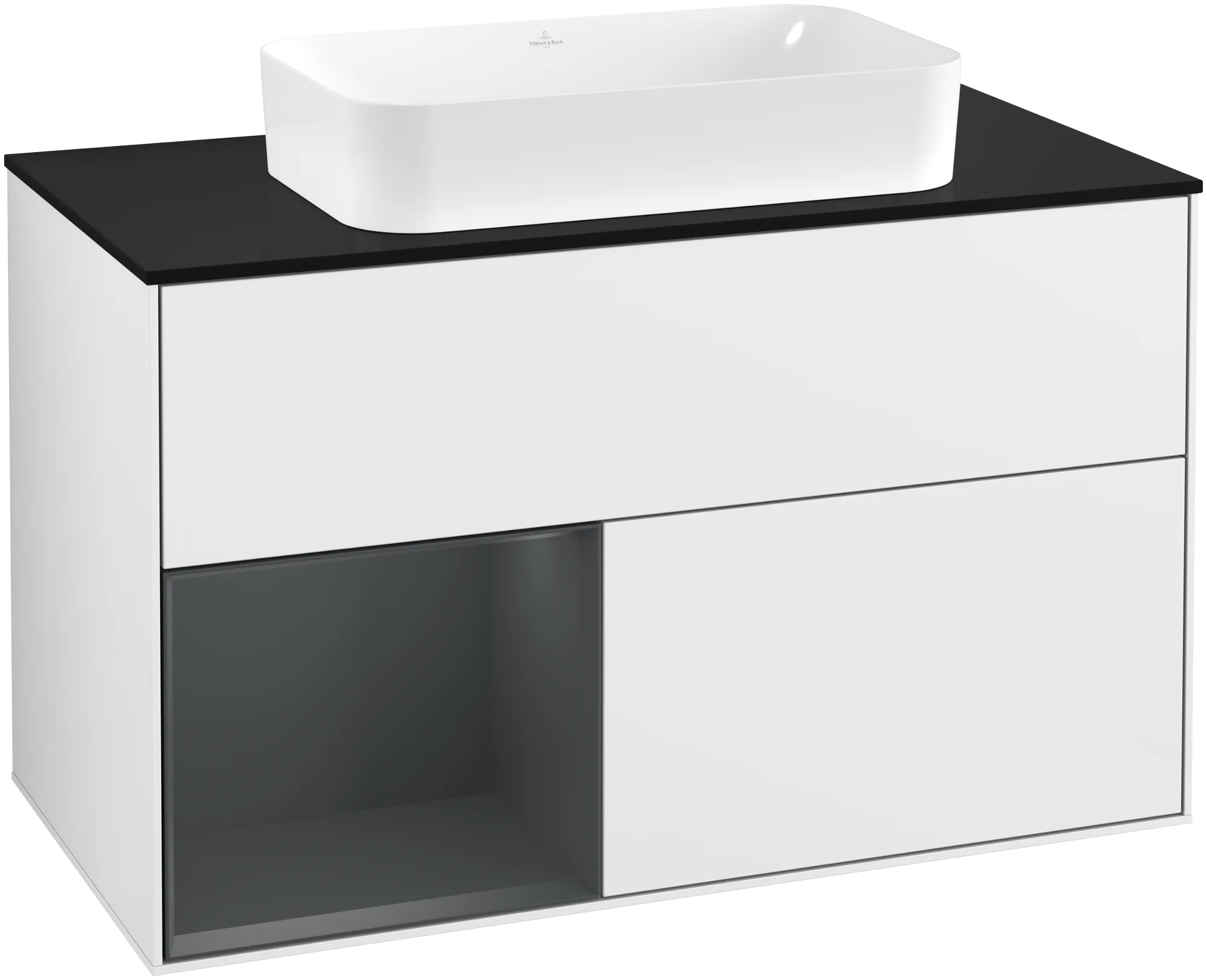 Bild von VILLEROY BOCH Finion Waschbeckenunterschrank, mit Beleuchtung, 2 Auszüge, 1000 x 603 x 501 mm, Glossy White Lacquer / Midnight Blue Matt Lacquer / Glass Black Matt #G242HGGF
