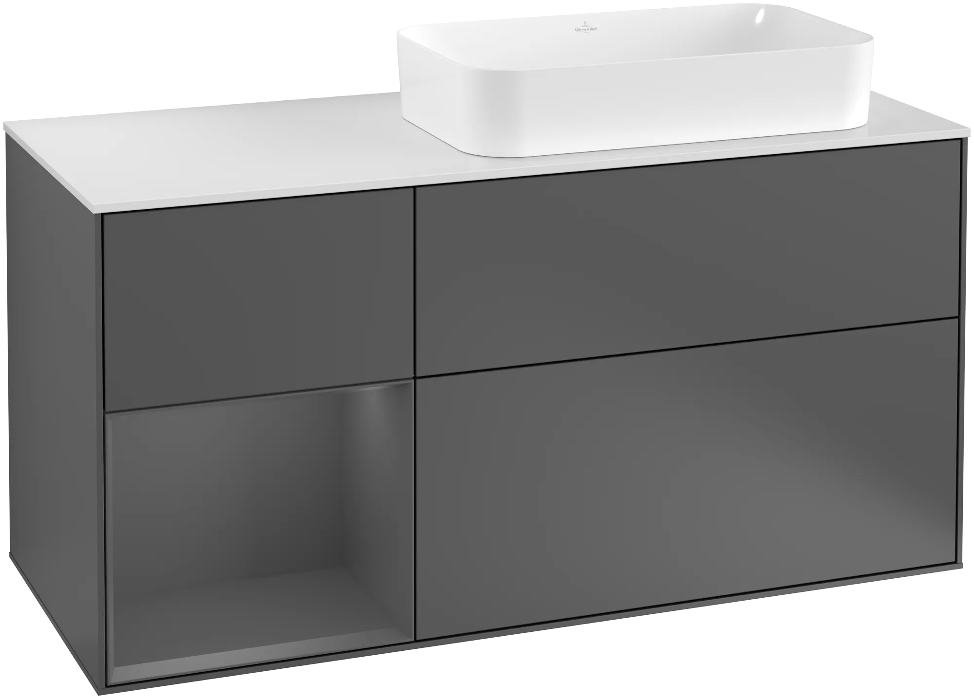 Bild von VILLEROY BOCH Finion Waschbeckenunterschrank, mit Beleuchtung, 3 Auszüge, 1200 x 603 x 501 mm, Anthracite Matt Lacquer / Anthracite Matt Lacquer / Glass White Matt #G271GKGK