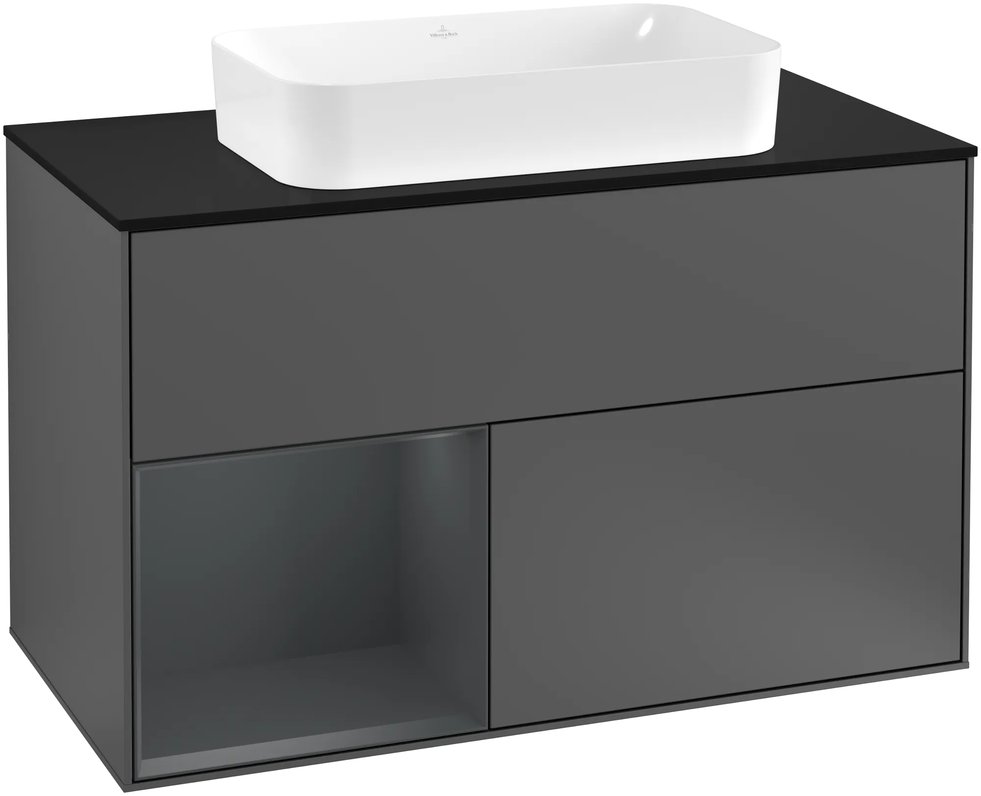Bild von VILLEROY BOCH Finion Waschbeckenunterschrank, mit Beleuchtung, 2 Auszüge, 1000 x 603 x 501 mm, Anthracite Matt Lacquer / Midnight Blue Matt Lacquer / Glass Black Matt #G242HGGK