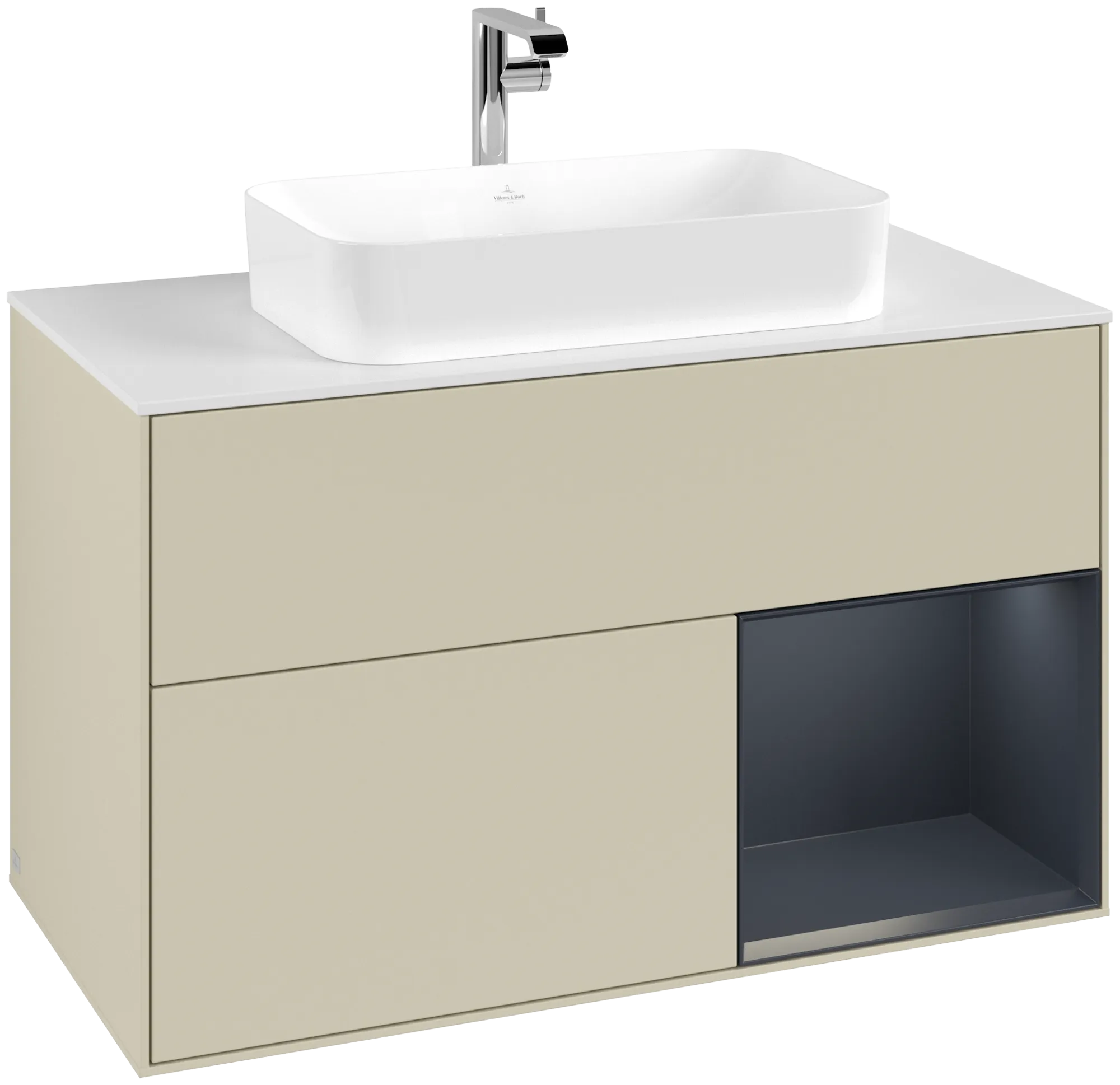Bild von VILLEROY BOCH Finion Waschbeckenunterschrank, mit Beleuchtung, 2 Auszüge, 1000 x 603 x 501 mm, Silk Grey Matt Lacquer / Midnight Blue Matt Lacquer / Glass White Matt #G251HGHJ