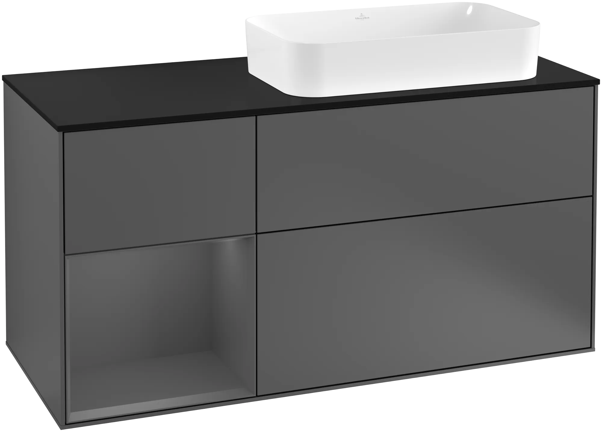 Bild von VILLEROY BOCH Finion Waschbeckenunterschrank, mit Beleuchtung, 3 Auszüge, 1200 x 603 x 501 mm, Anthracite Matt Lacquer / Anthracite Matt Lacquer / Glass Black Matt #G272GKGK