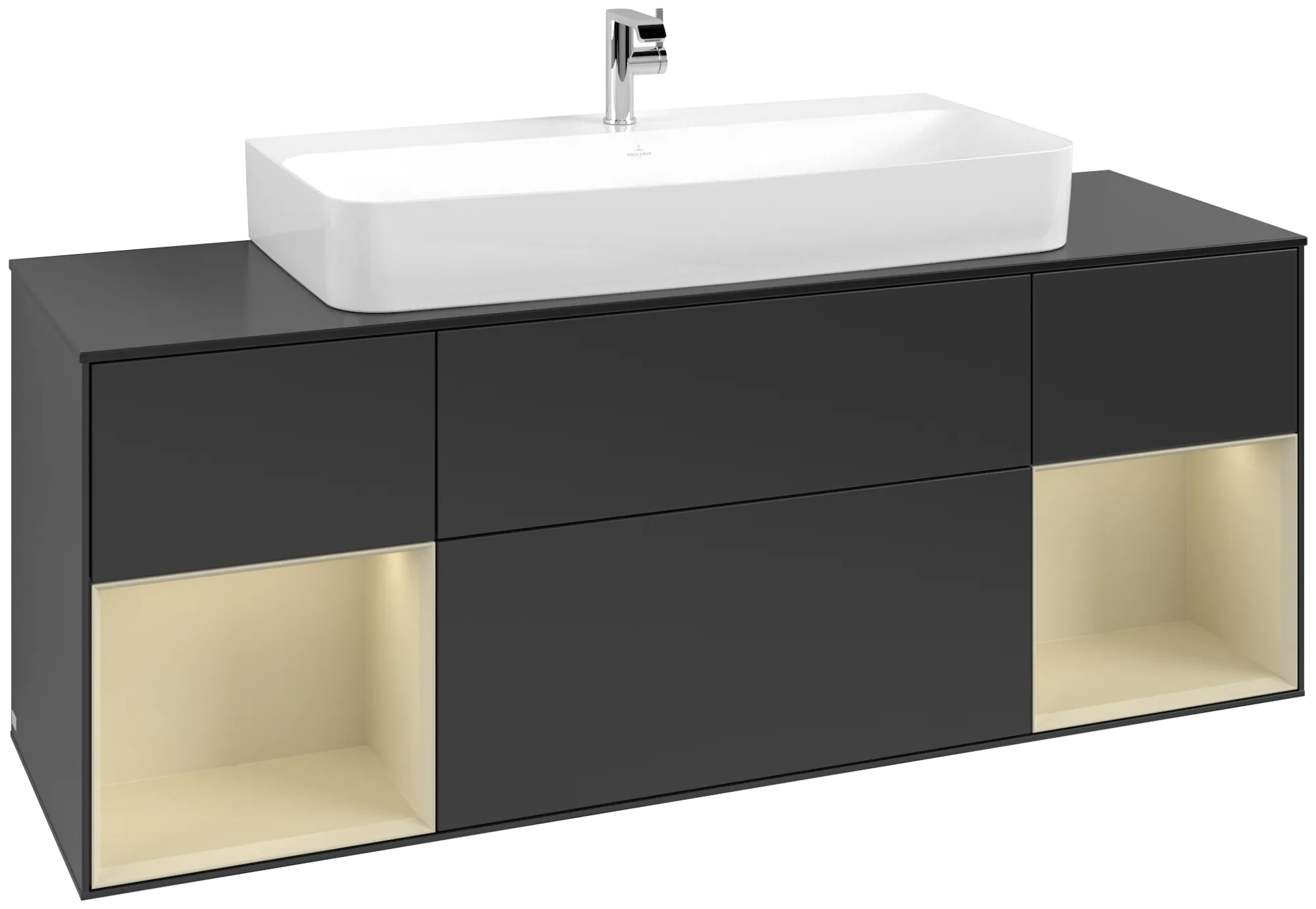 Bild von VILLEROY BOCH Finion Waschbeckenunterschrank, mit Beleuchtung, 4 Auszüge, 1600 x 603 x 501 mm, Black Matt Lacquer / Silk Grey Matt Lacquer / Glass Black Matt #G212HJPD