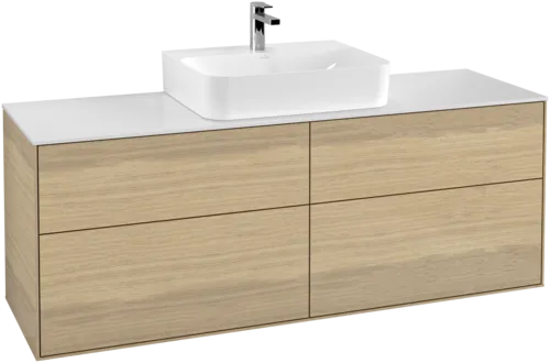 Bild von VILLEROY BOCH Finion Waschbeckenunterschrank, mit Beleuchtung, 4 Auszüge, 1600 x 603 x 501 mm, Oak Veneer / Glass White Matt #G19100PC