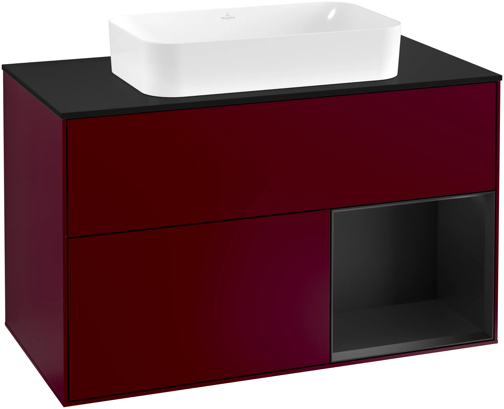 Bild von VILLEROY BOCH Finion Waschbeckenunterschrank, mit Beleuchtung, 2 Auszüge, 1000 x 603 x 501 mm, Peony Matt Lacquer / Black Matt Lacquer / Glass Black Matt #G252PDHB