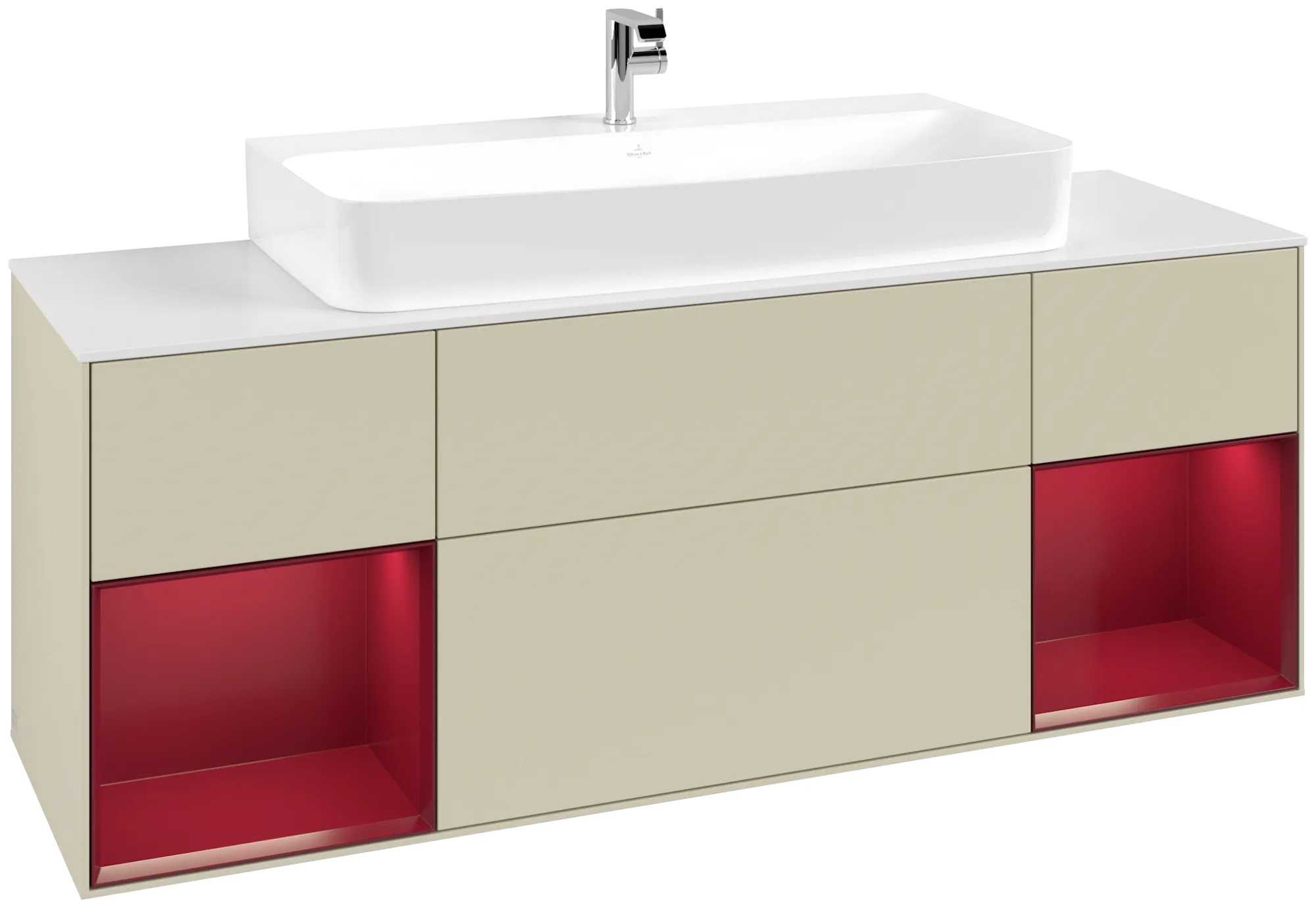Bild von VILLEROY BOCH Finion Waschbeckenunterschrank, mit Beleuchtung, 4 Auszüge, 1600 x 603 x 501 mm, Silk Grey Matt Lacquer / Peony Matt Lacquer / Glass White Matt #G211HBHJ