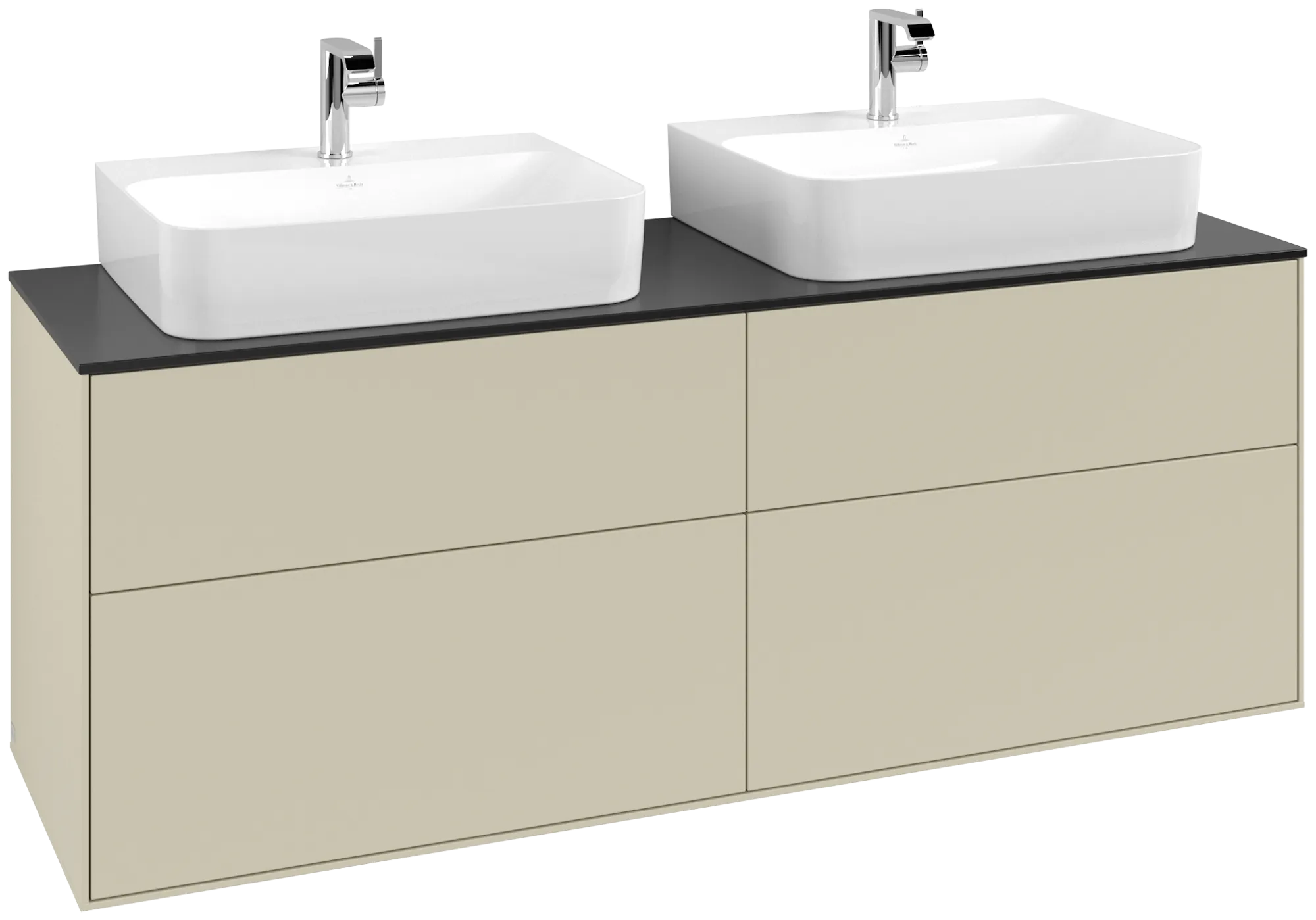 Bild von VILLEROY BOCH Finion Waschbeckenunterschrank, mit Beleuchtung, 4 Auszüge, 1600 x 603 x 501 mm, Silk Grey Matt Lacquer / Glass Black Matt #G18200HJ