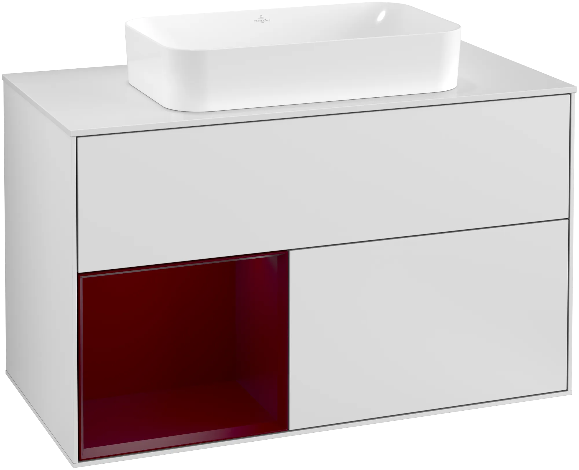 Obrázek VILLEROY BOCH Finion Vanity unit, with lighting, 2 pull-out compartments, 1000 x 603 x 501 mm, White Matt Lacquer / Peony Matt Lacquer / Glass White Matt #G241HBMT