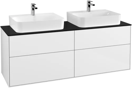 Bild von VILLEROY BOCH Finion Waschbeckenunterschrank, mit Beleuchtung, 4 Auszüge, 1600 x 603 x 501 mm, Glossy White Lacquer / Glass Black Matt #G18200GF