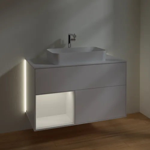 Bild von VILLEROY BOCH Finion Waschbeckenunterschrank, mit Beleuchtung, 2 Auszüge, 1000 x 603 x 501 mm, White Matt Lacquer / Glossy White Lacquer / Glass White Matt #G241GFMT