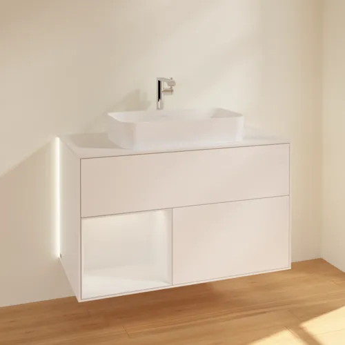 Bild von VILLEROY BOCH Finion Waschbeckenunterschrank, mit Beleuchtung, 2 Auszüge, 1000 x 603 x 501 mm, White Matt Lacquer / Glossy White Lacquer / Glass White Matt #G241GFMT