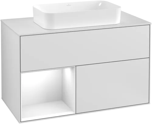 Bild von VILLEROY BOCH Finion Waschbeckenunterschrank, mit Beleuchtung, 2 Auszüge, 1000 x 603 x 501 mm, White Matt Lacquer / Glossy White Lacquer / Glass White Matt #G241GFMT