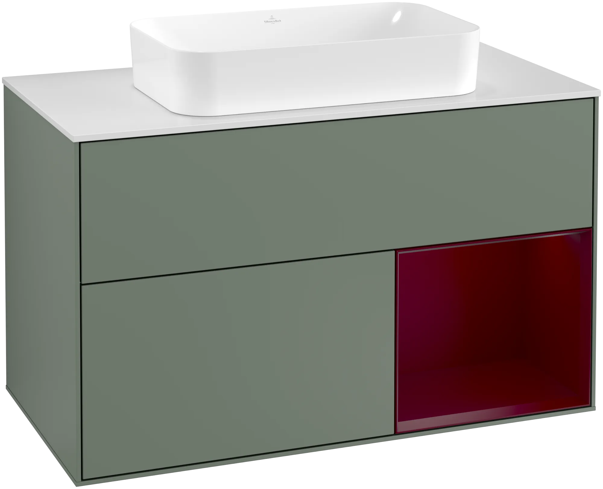 Bild von VILLEROY BOCH Finion Waschbeckenunterschrank, mit Beleuchtung, 2 Auszüge, 1000 x 603 x 501 mm, Olive Matt Lacquer / Peony Matt Lacquer / Glass White Matt #G251HBGM
