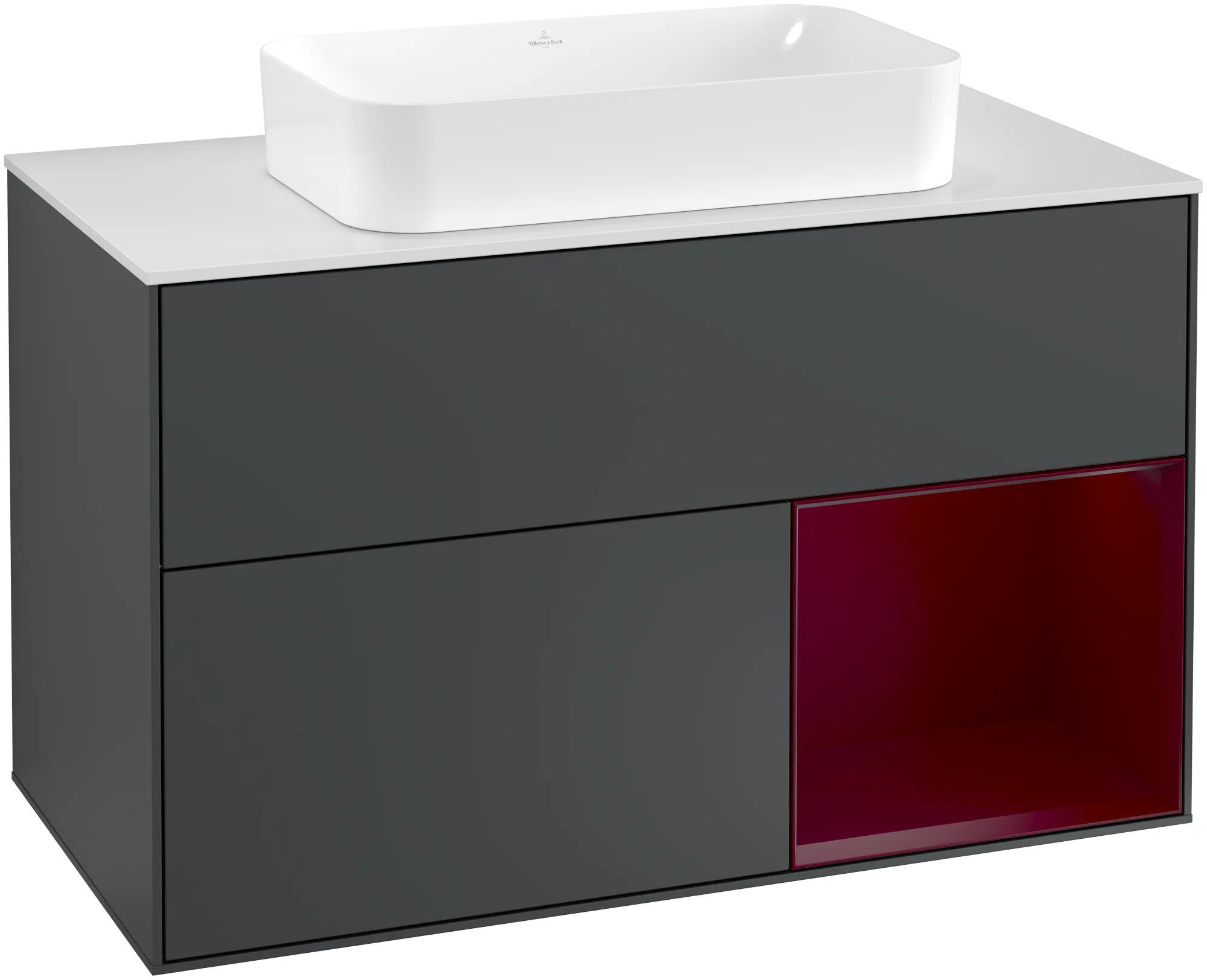 Bild von VILLEROY BOCH Finion Waschbeckenunterschrank, mit Beleuchtung, 2 Auszüge, 1000 x 603 x 501 mm, Midnight Blue Matt Lacquer / Peony Matt Lacquer / Glass White Matt #G251HBHG