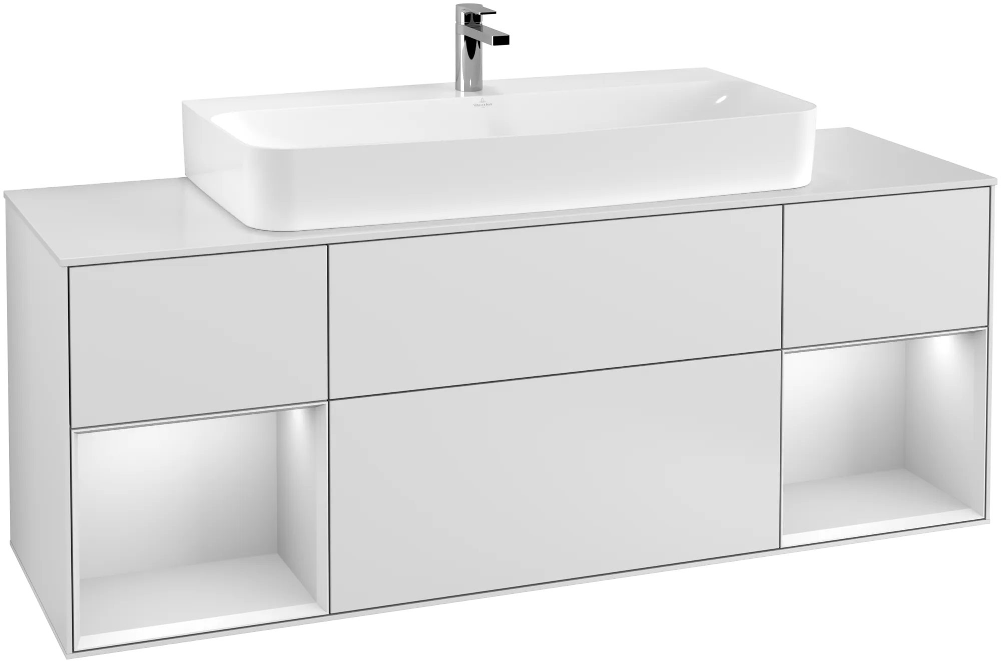 Bild von VILLEROY BOCH Finion Waschbeckenunterschrank, mit Beleuchtung, 4 Auszüge, 1600 x 603 x 501 mm, White Matt Lacquer / White Matt Lacquer / Glass White Matt #G211MTMT