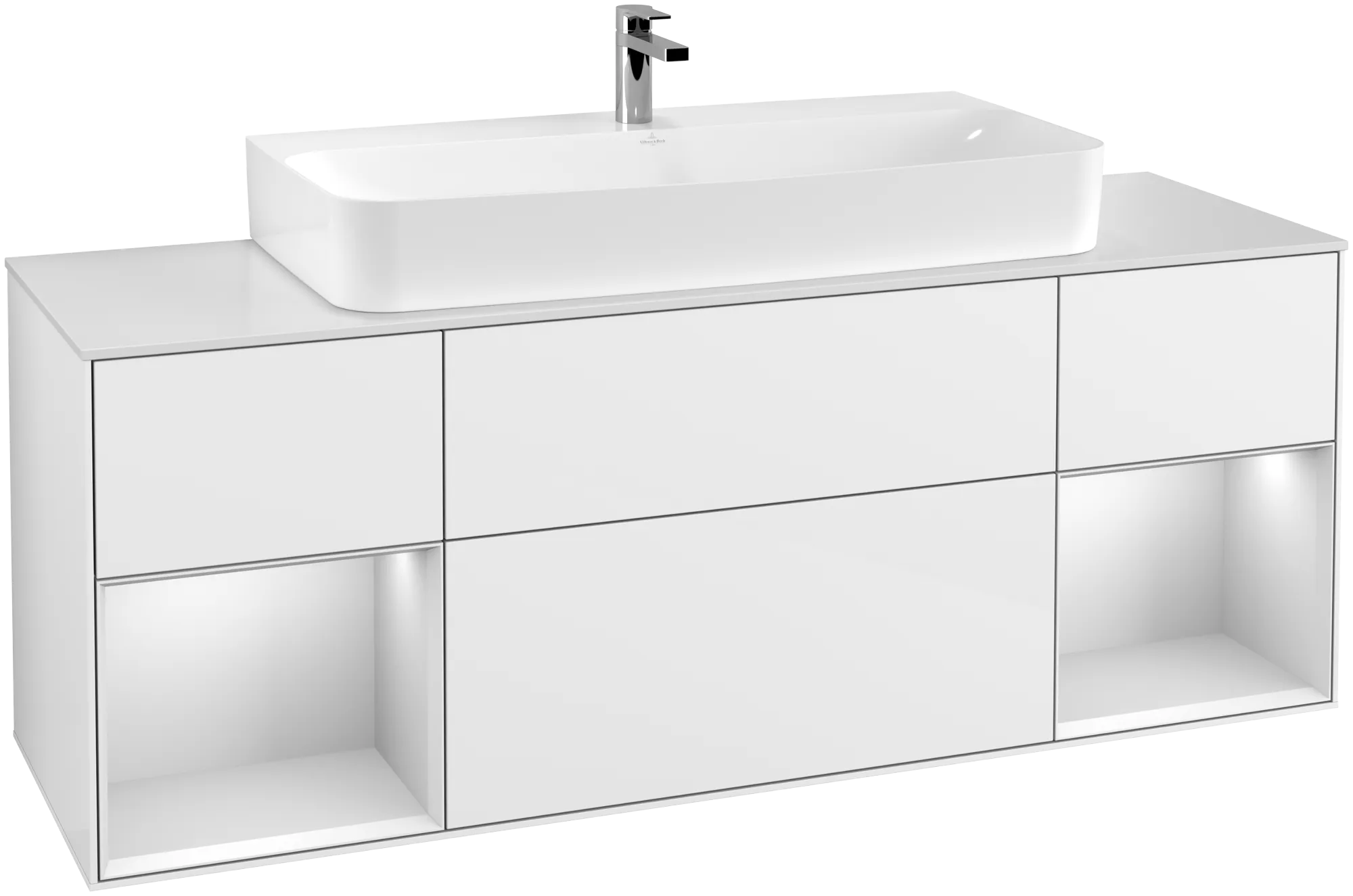 Bild von VILLEROY BOCH Finion Waschbeckenunterschrank, mit Beleuchtung, 4 Auszüge, 1600 x 603 x 501 mm, Glossy White Lacquer / White Matt Lacquer / Glass White Matt #G211MTGF