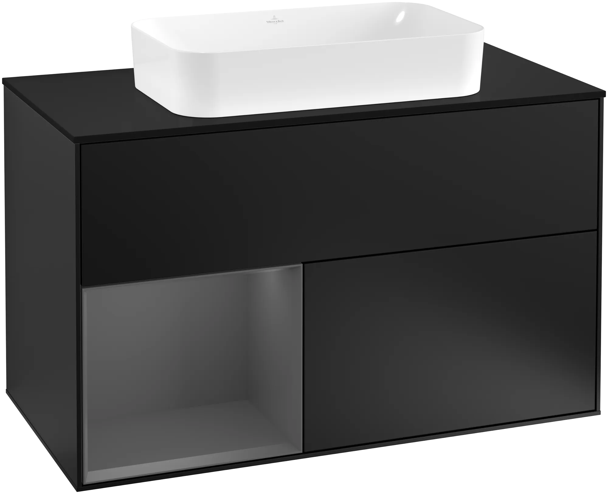 Bild von VILLEROY BOCH Finion Waschbeckenunterschrank, mit Beleuchtung, 2 Auszüge, 1000 x 603 x 501 mm, Black Matt Lacquer / Anthracite Matt Lacquer / Glass Black Matt #G242GKPD