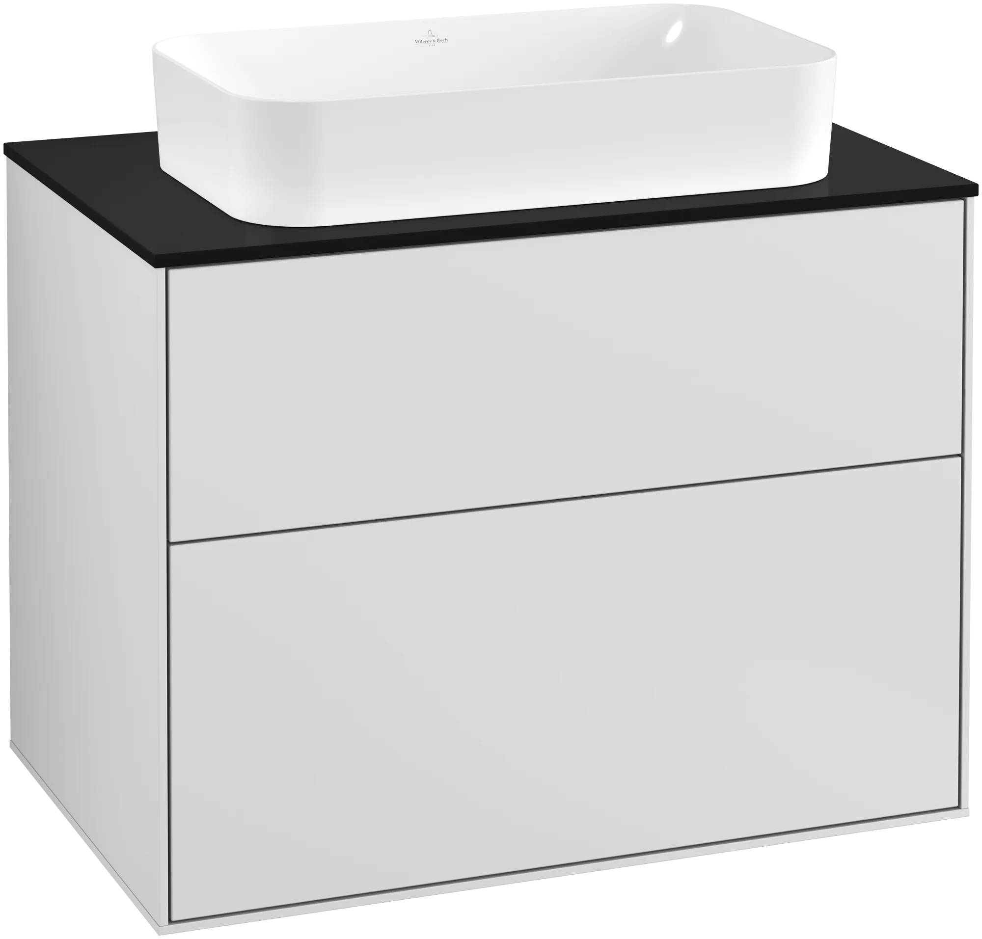 Bild von VILLEROY BOCH Finion Waschbeckenunterschrank, mit Beleuchtung, 2 Auszüge, 800 x 603 x 501 mm, White Matt Lacquer / Glass Black Matt #G22200MT