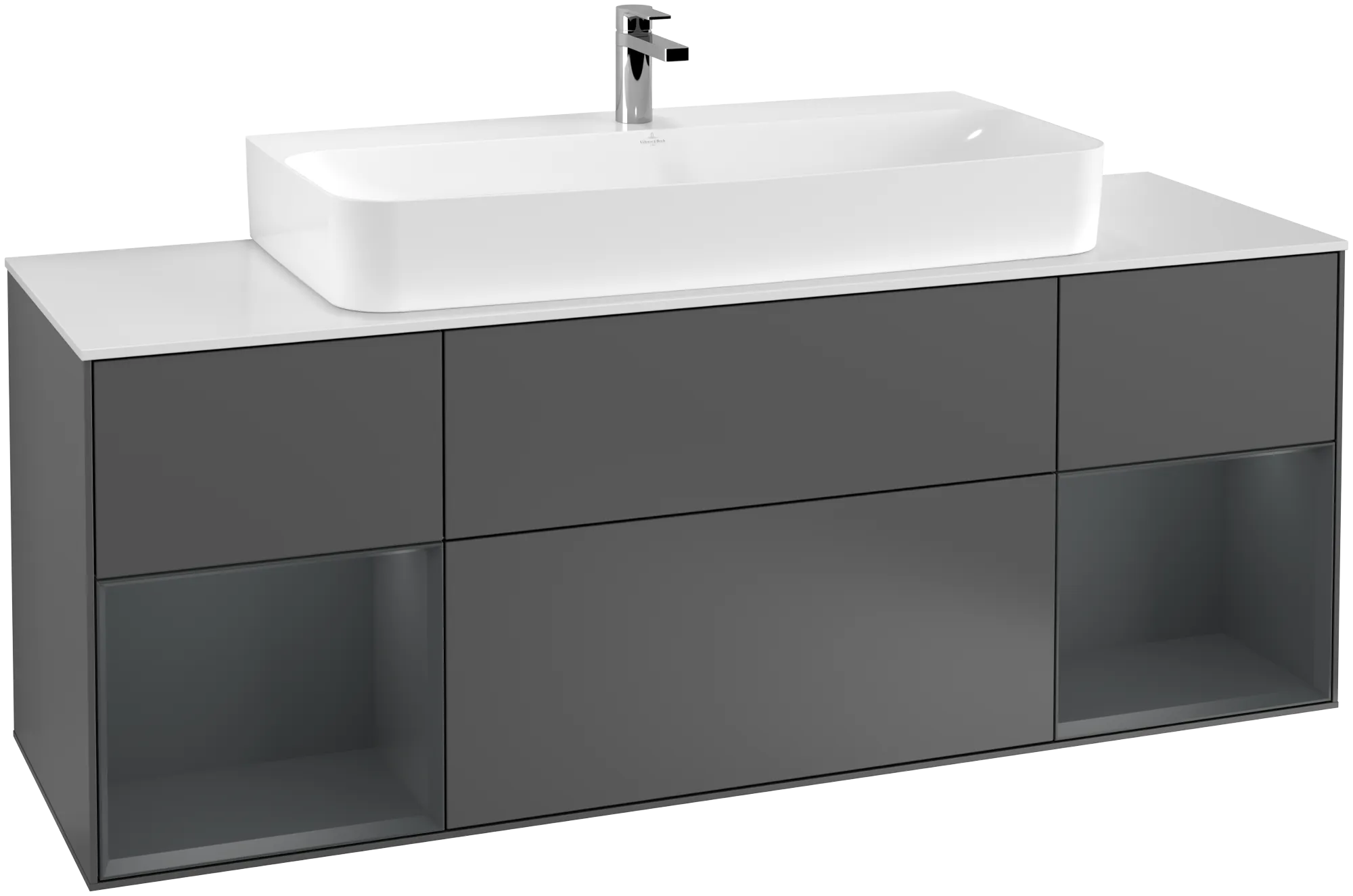 Bild von VILLEROY BOCH Finion Waschbeckenunterschrank, mit Beleuchtung, 4 Auszüge, 1600 x 603 x 501 mm, Anthracite Matt Lacquer / Midnight Blue Matt Lacquer / Glass White Matt #G211HGGK