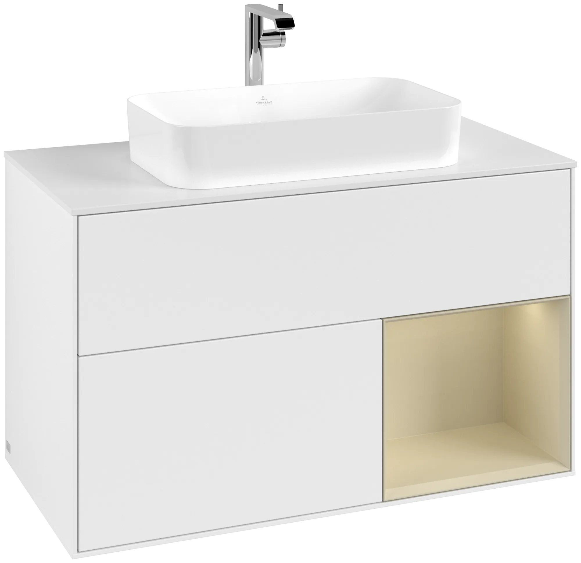 Bild von VILLEROY BOCH Finion Waschbeckenunterschrank, mit Beleuchtung, 2 Auszüge, 1000 x 603 x 501 mm, White Matt Lacquer / Silk Grey Matt Lacquer / Glass White Matt #G251HJMT