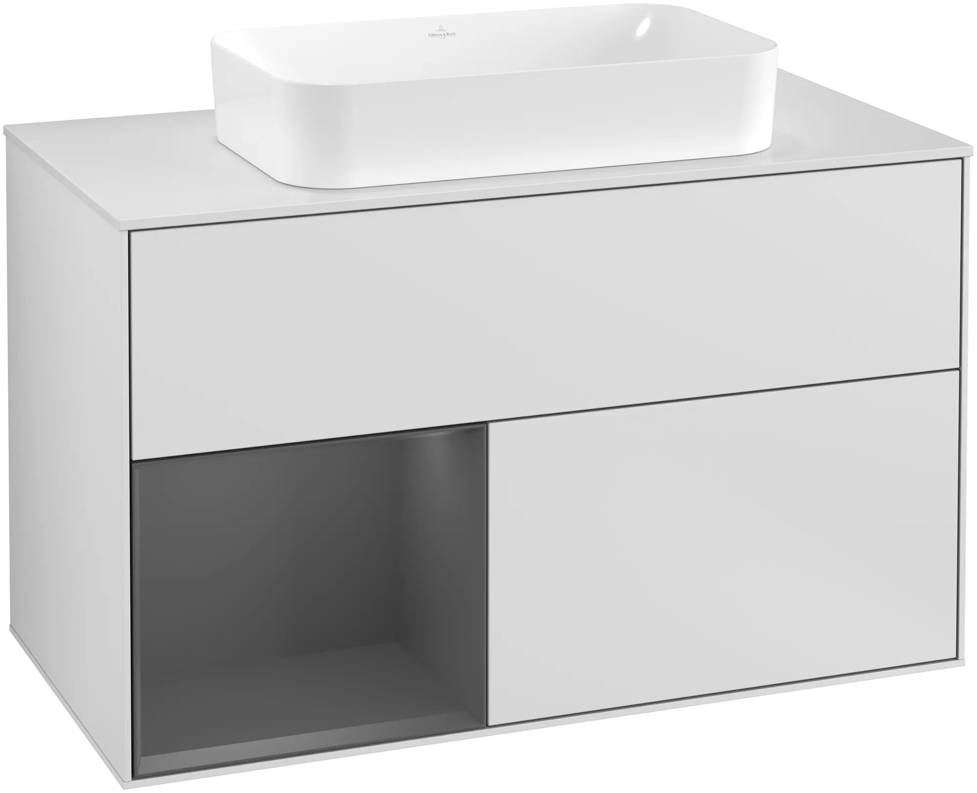 Bild von VILLEROY BOCH Finion Waschbeckenunterschrank, mit Beleuchtung, 2 Auszüge, 1000 x 603 x 501 mm, White Matt Lacquer / Anthracite Matt Lacquer / Glass White Matt #G241GKMT