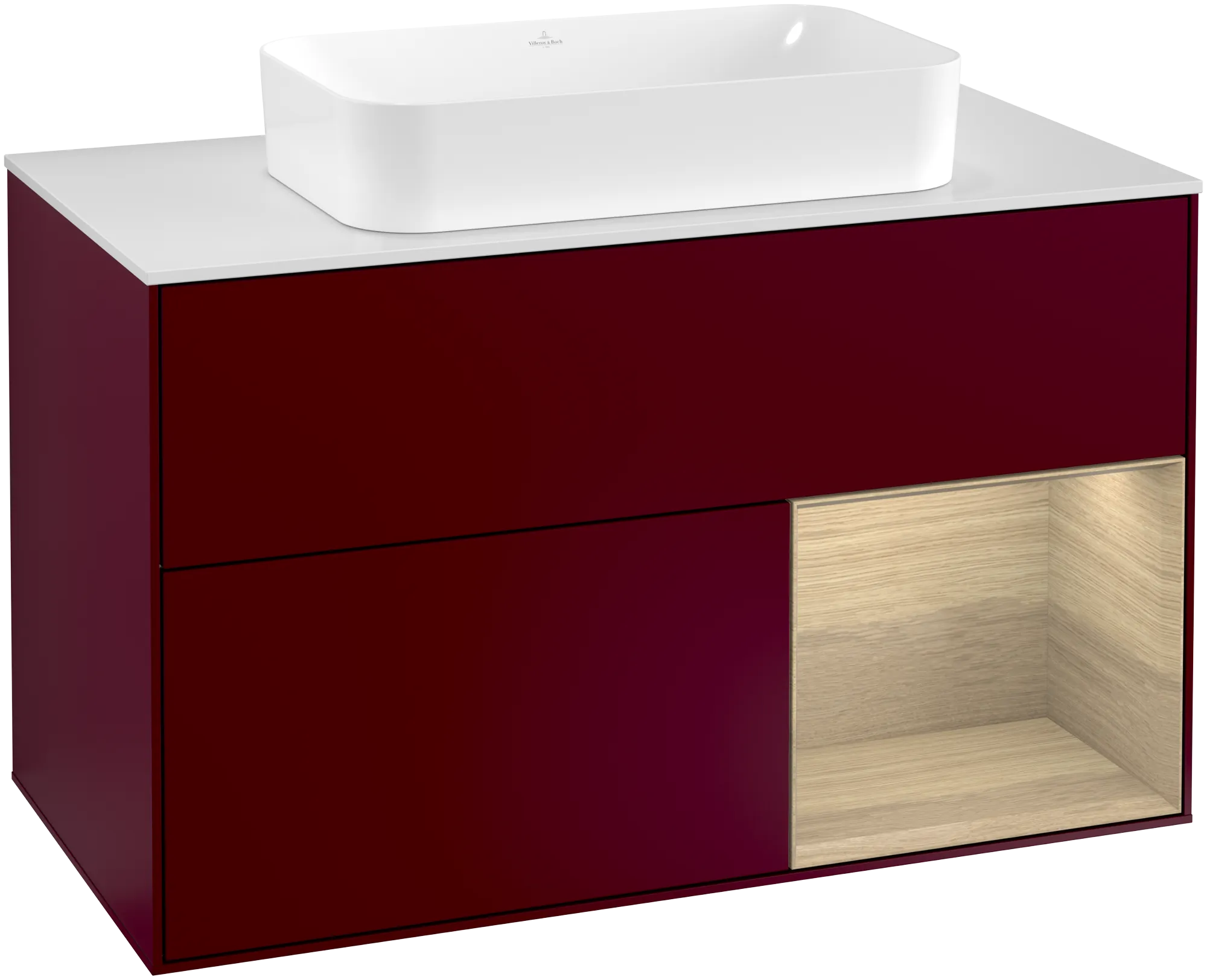 Bild von VILLEROY BOCH Finion Waschbeckenunterschrank, mit Beleuchtung, 2 Auszüge, 1000 x 603 x 501 mm, Peony Matt Lacquer / Oak Veneer / Glass White Matt #G251PCHB