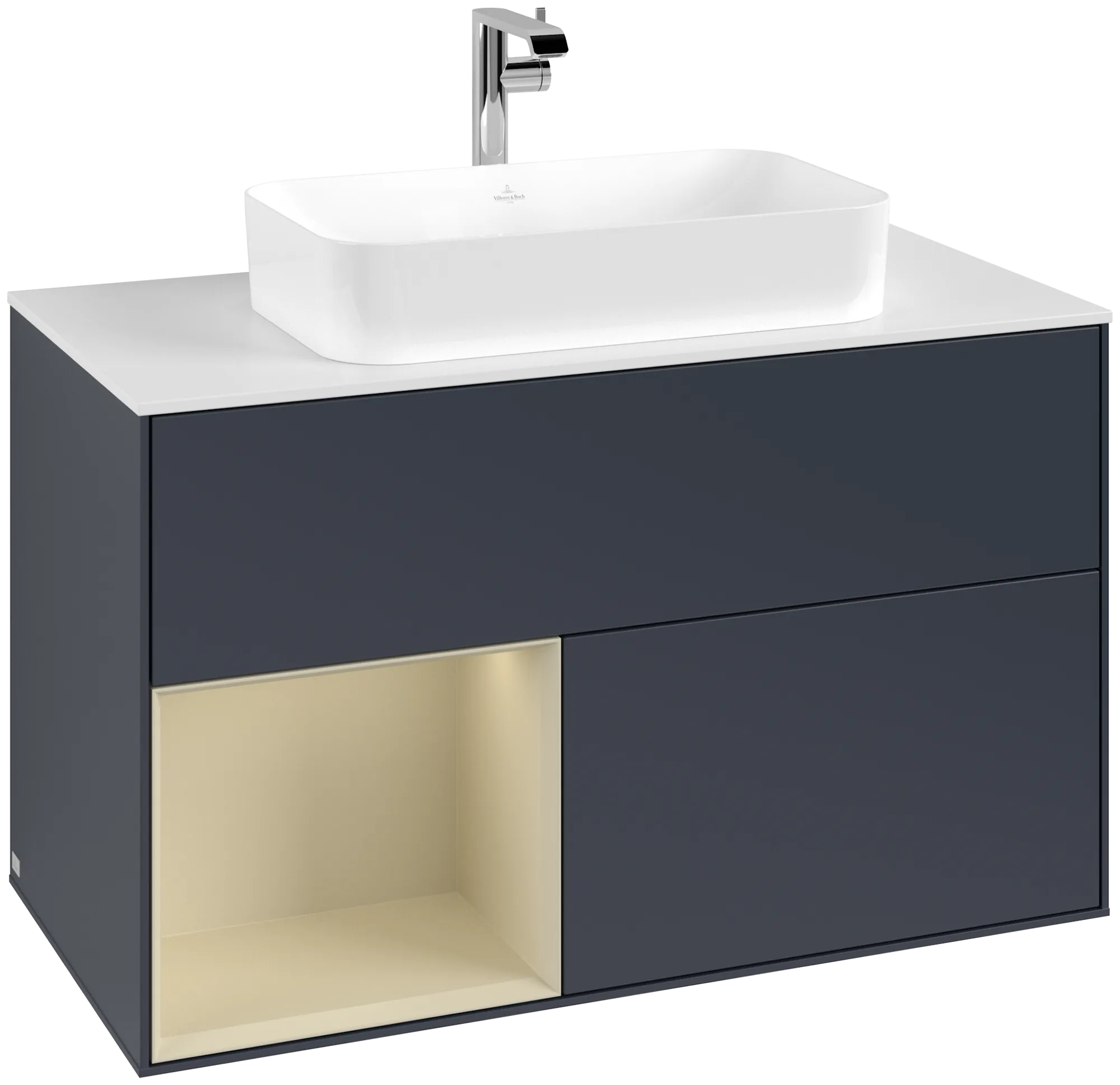 Bild von VILLEROY BOCH Finion Waschbeckenunterschrank, mit Beleuchtung, 2 Auszüge, 1000 x 603 x 501 mm, Midnight Blue Matt Lacquer / Silk Grey Matt Lacquer / Glass White Matt #G241HJHG