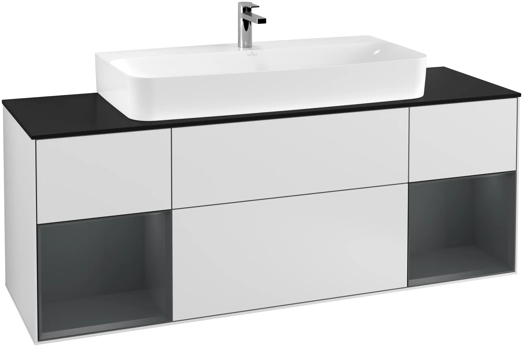 Bild von VILLEROY BOCH Finion Waschbeckenunterschrank, mit Beleuchtung, 4 Auszüge, 1600 x 603 x 501 mm, White Matt Lacquer / Midnight Blue Matt Lacquer / Glass Black Matt #G212HGMT