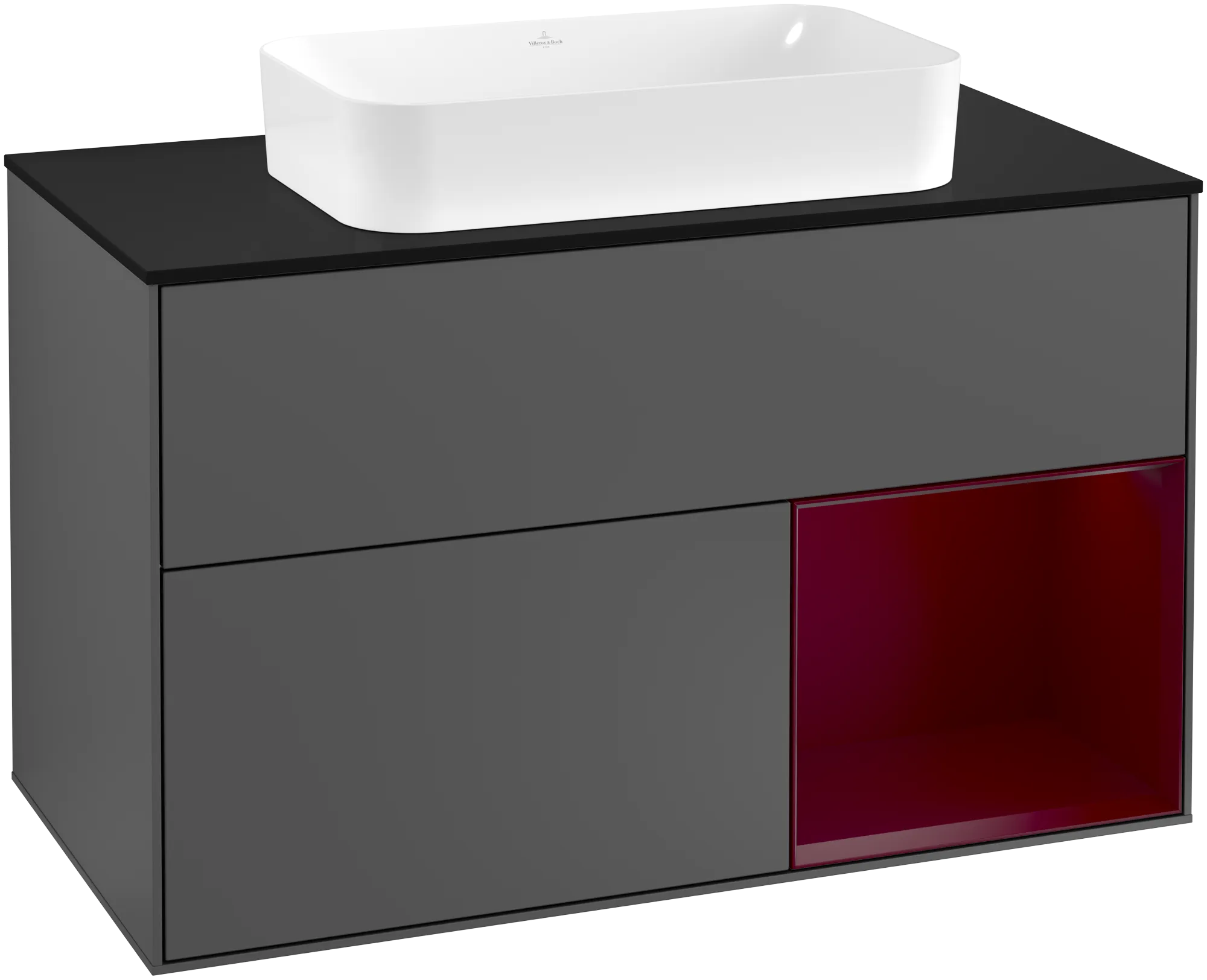 Bild von VILLEROY BOCH Finion Waschbeckenunterschrank, mit Beleuchtung, 2 Auszüge, 1000 x 603 x 501 mm, Anthracite Matt Lacquer / Peony Matt Lacquer / Glass Black Matt #G252HBGK