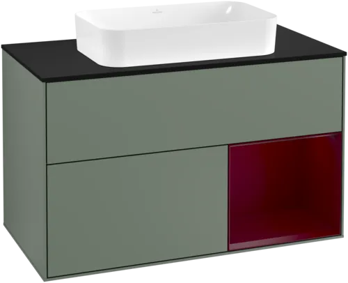 Bild von VILLEROY BOCH Finion Waschbeckenunterschrank, mit Beleuchtung, 2 Auszüge, 1000 x 603 x 501 mm, Olive Matt Lacquer / Peony Matt Lacquer / Glass Black Matt #G252HBGM