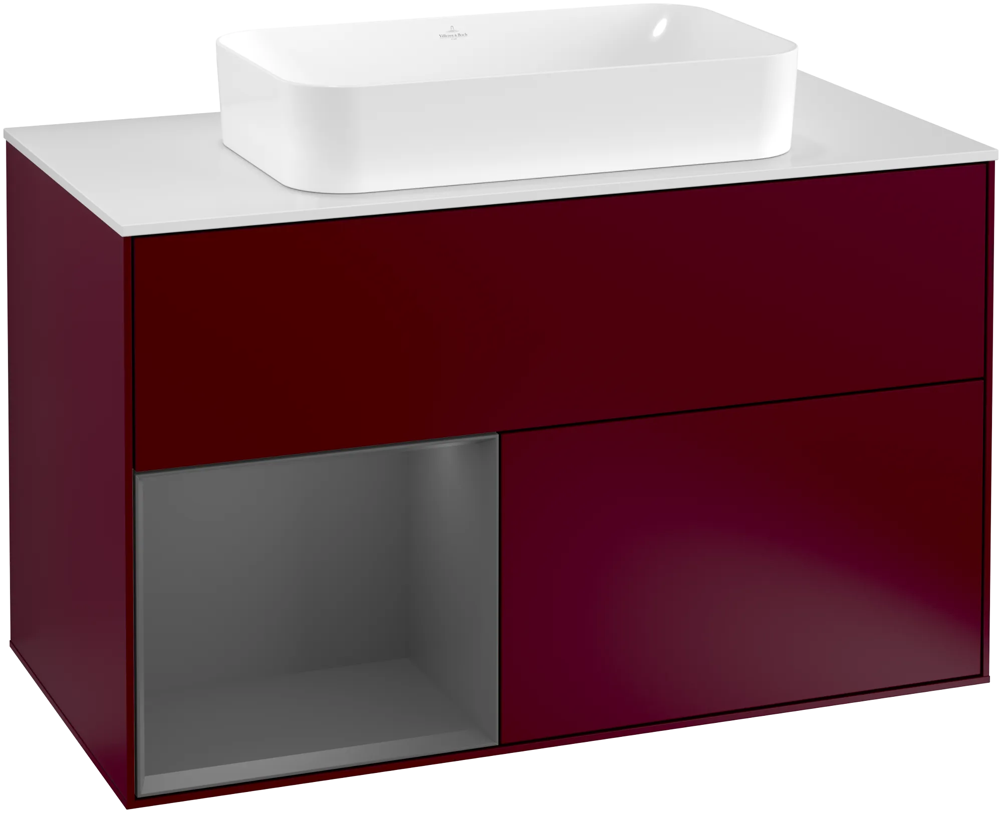 Bild von VILLEROY BOCH Finion Waschbeckenunterschrank, mit Beleuchtung, 2 Auszüge, 1000 x 603 x 501 mm, Peony Matt Lacquer / Anthracite Matt Lacquer / Glass White Matt #G241GKHB